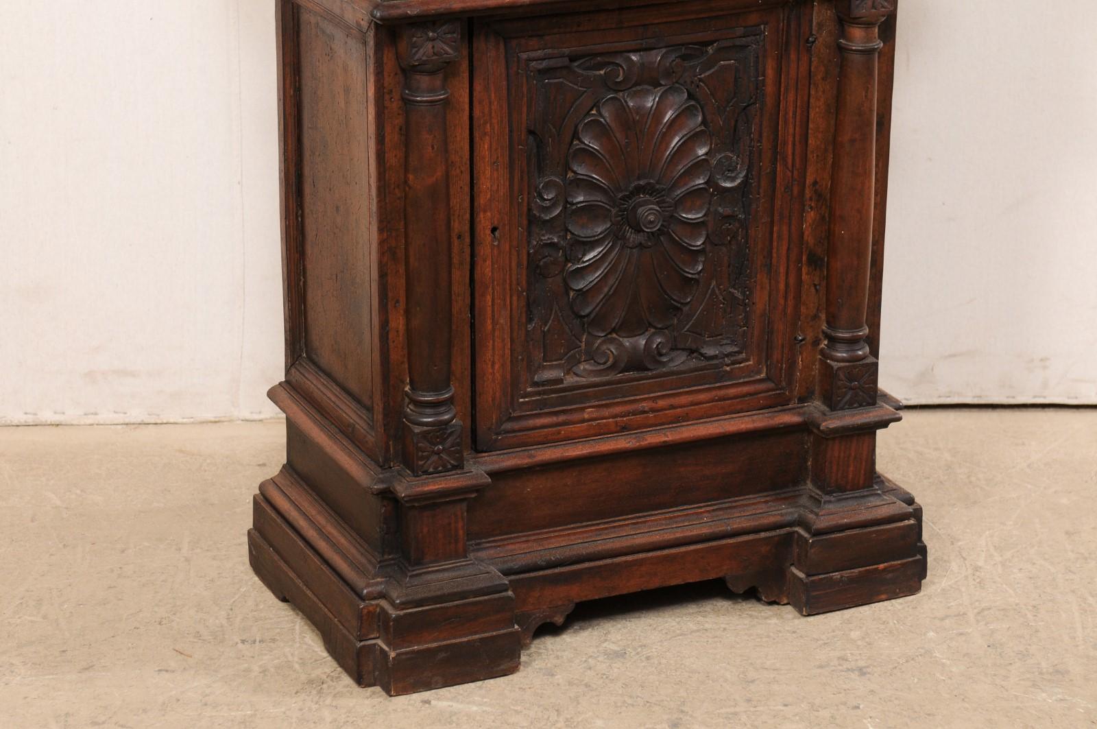 18th Century and Earlier 18th C. Italian Petite Nicely Carved Walnut Cabinet w/Floral Carved Panel Door