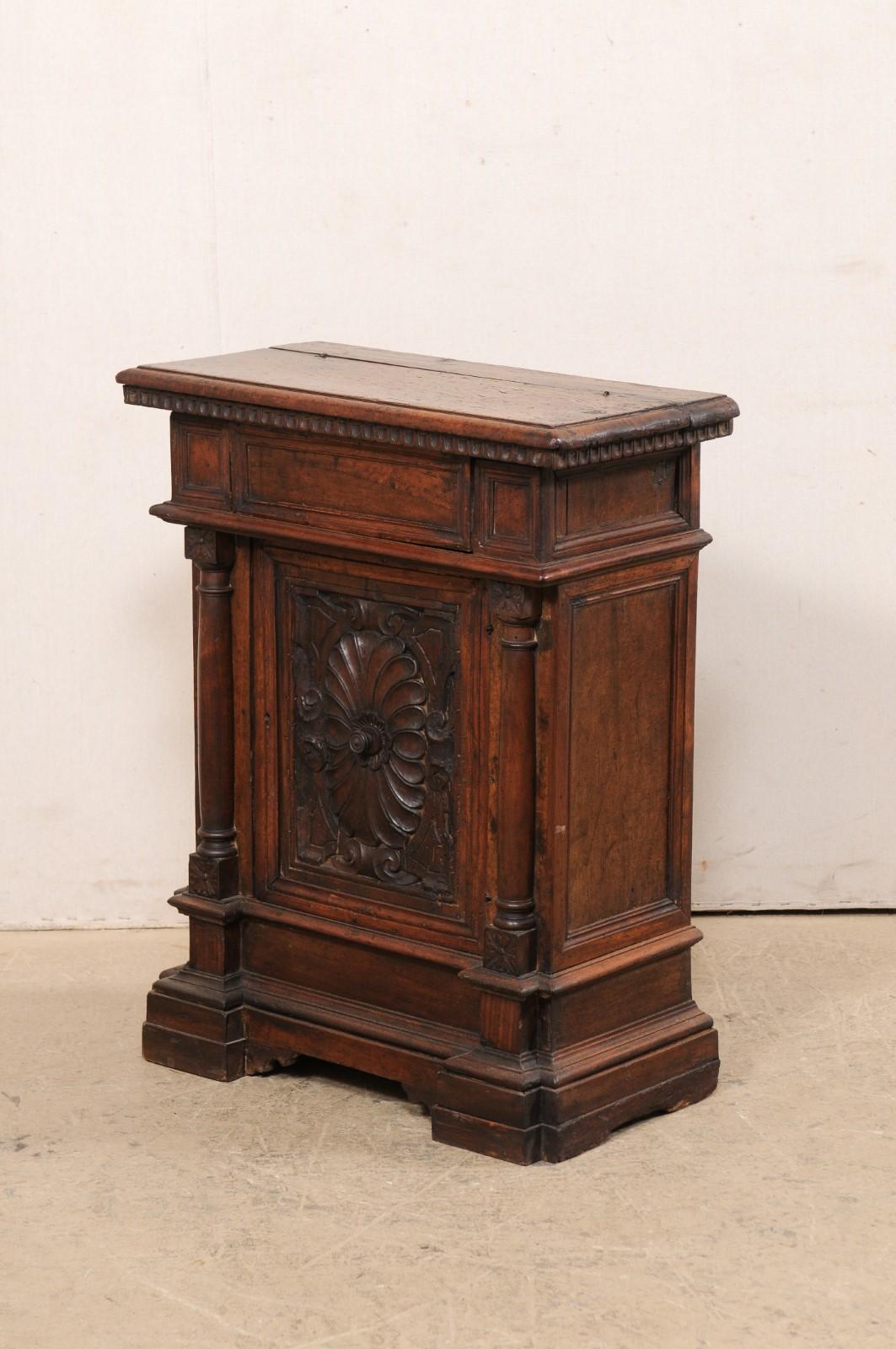 18th C. Italian Petite Nicely Carved Walnut Cabinet w/Floral Carved Panel Door 1
