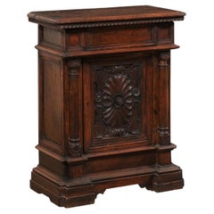 18th C. Italian Petite Nicely Carved Walnut Cabinet w/Floral Carved Panel Door