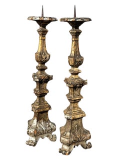 18th C Italian Pricket Candle Holders, a Pair