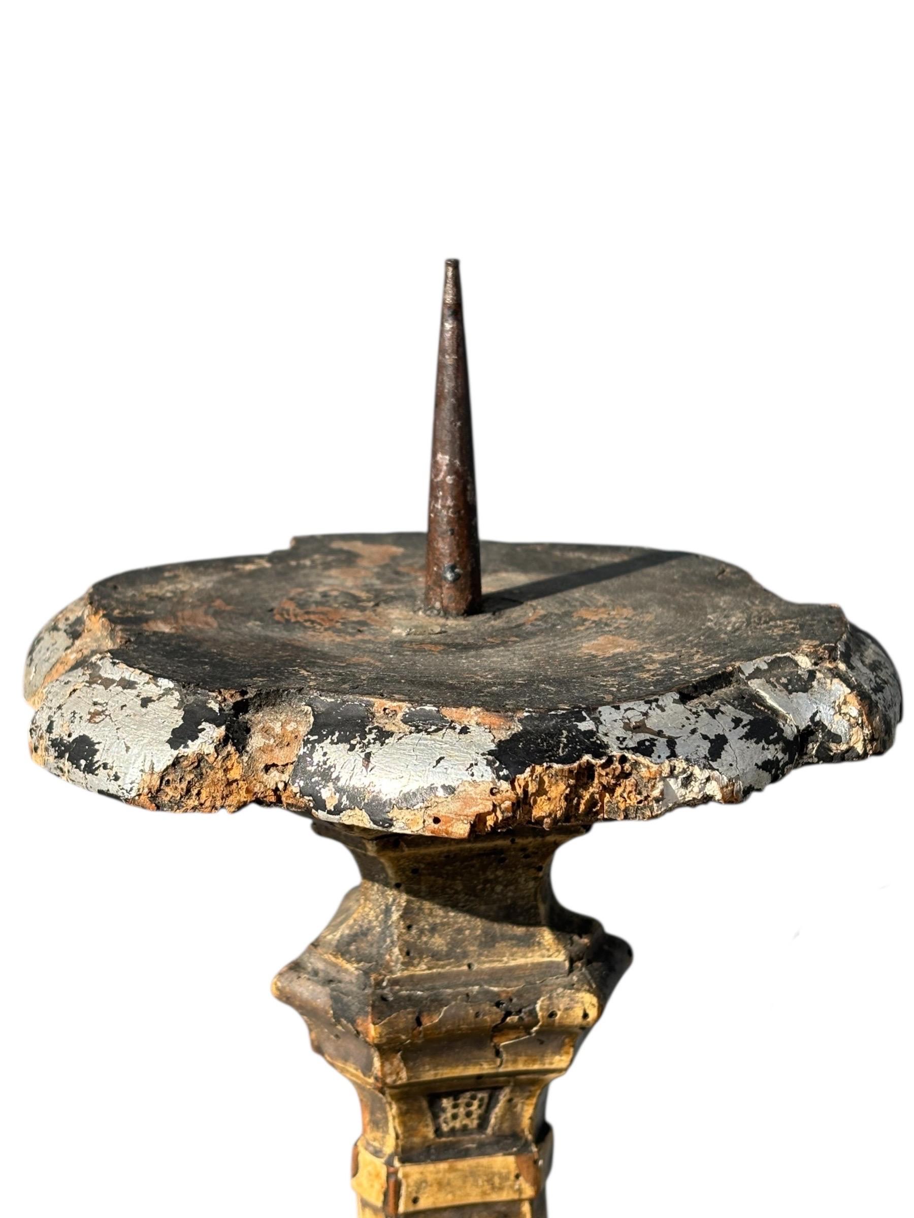 Barocco 18th C Italian Pricket Candle Holders, a Pair in vendita