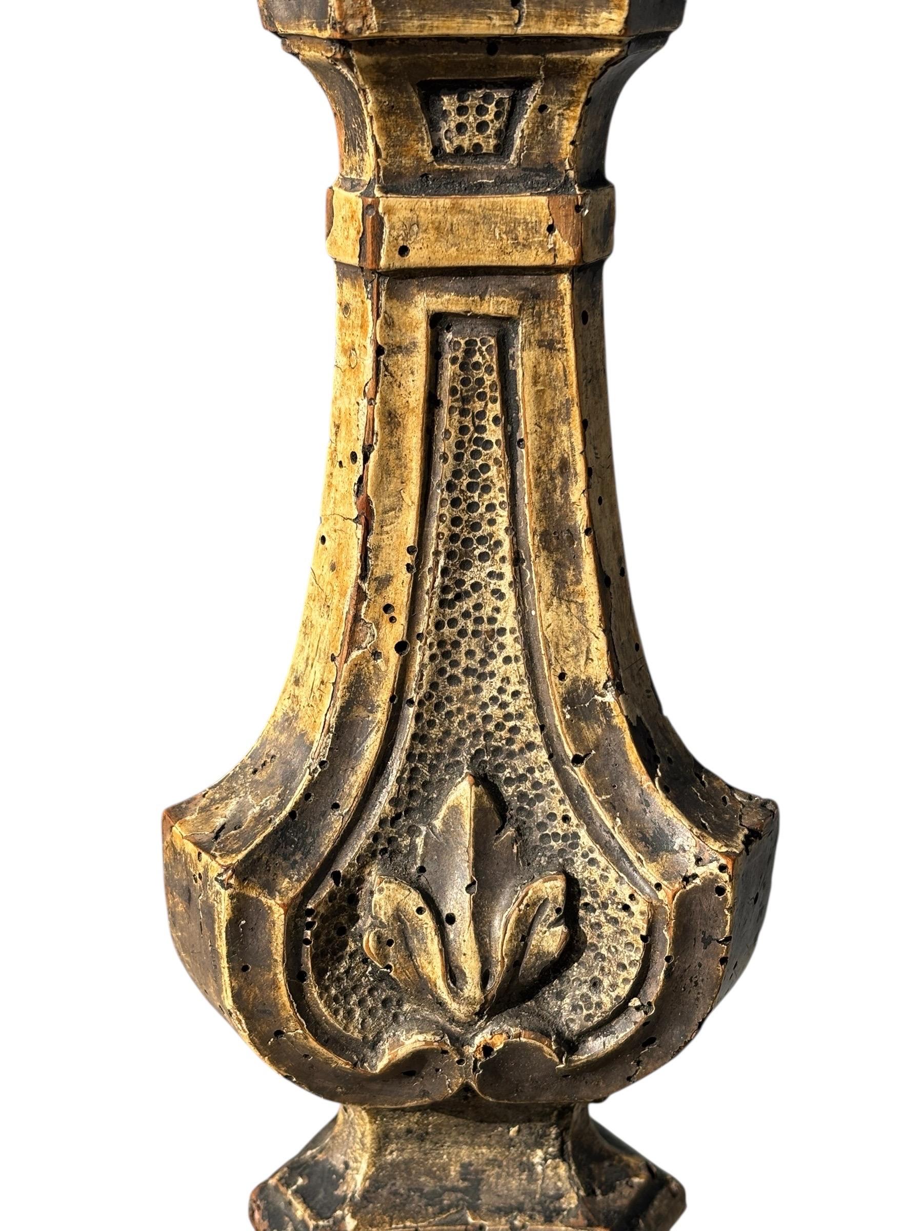 Intagliato 18th C Italian Pricket Candle Holders, a Pair in vendita