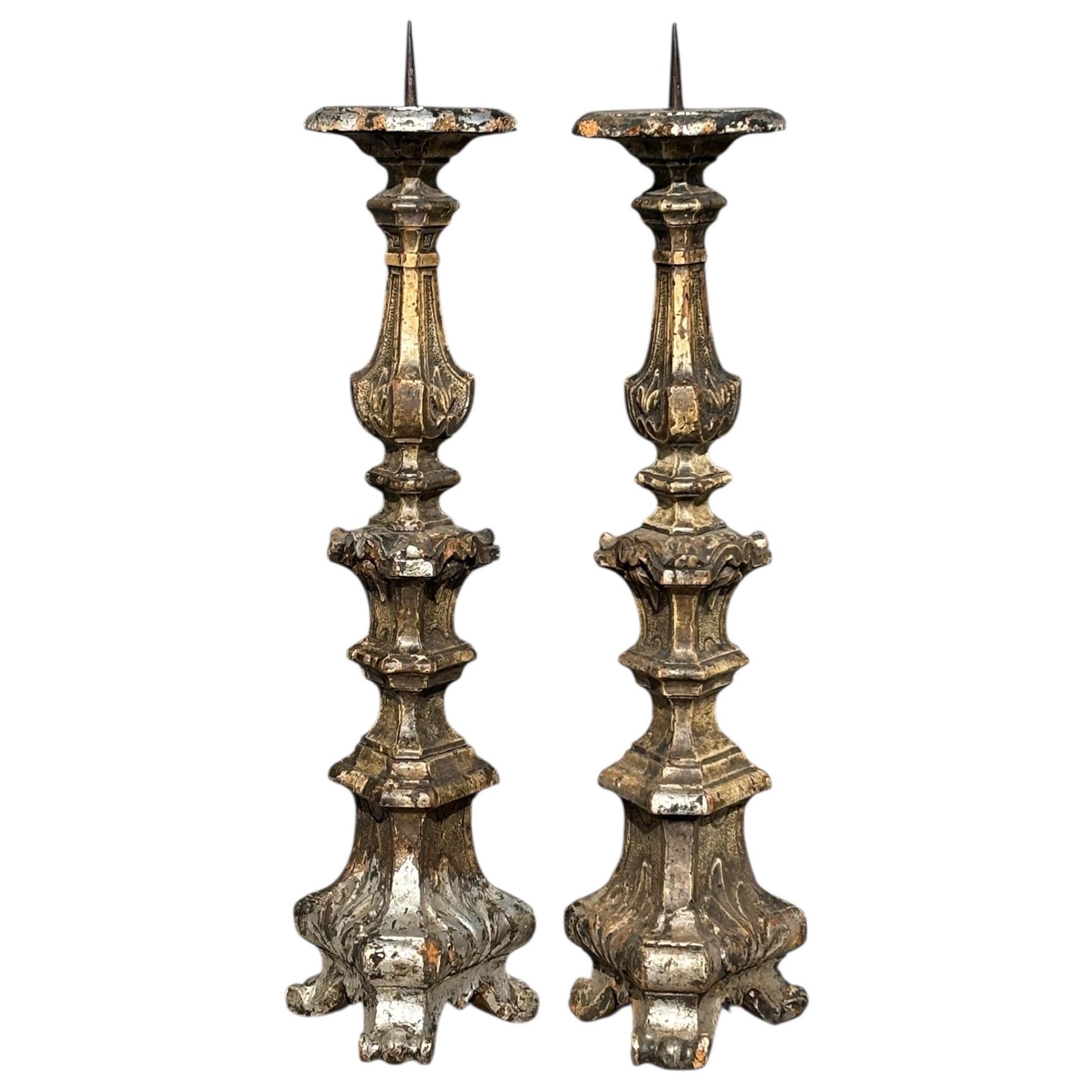 18th C Italian Pricket Candle Holders, a Pair
