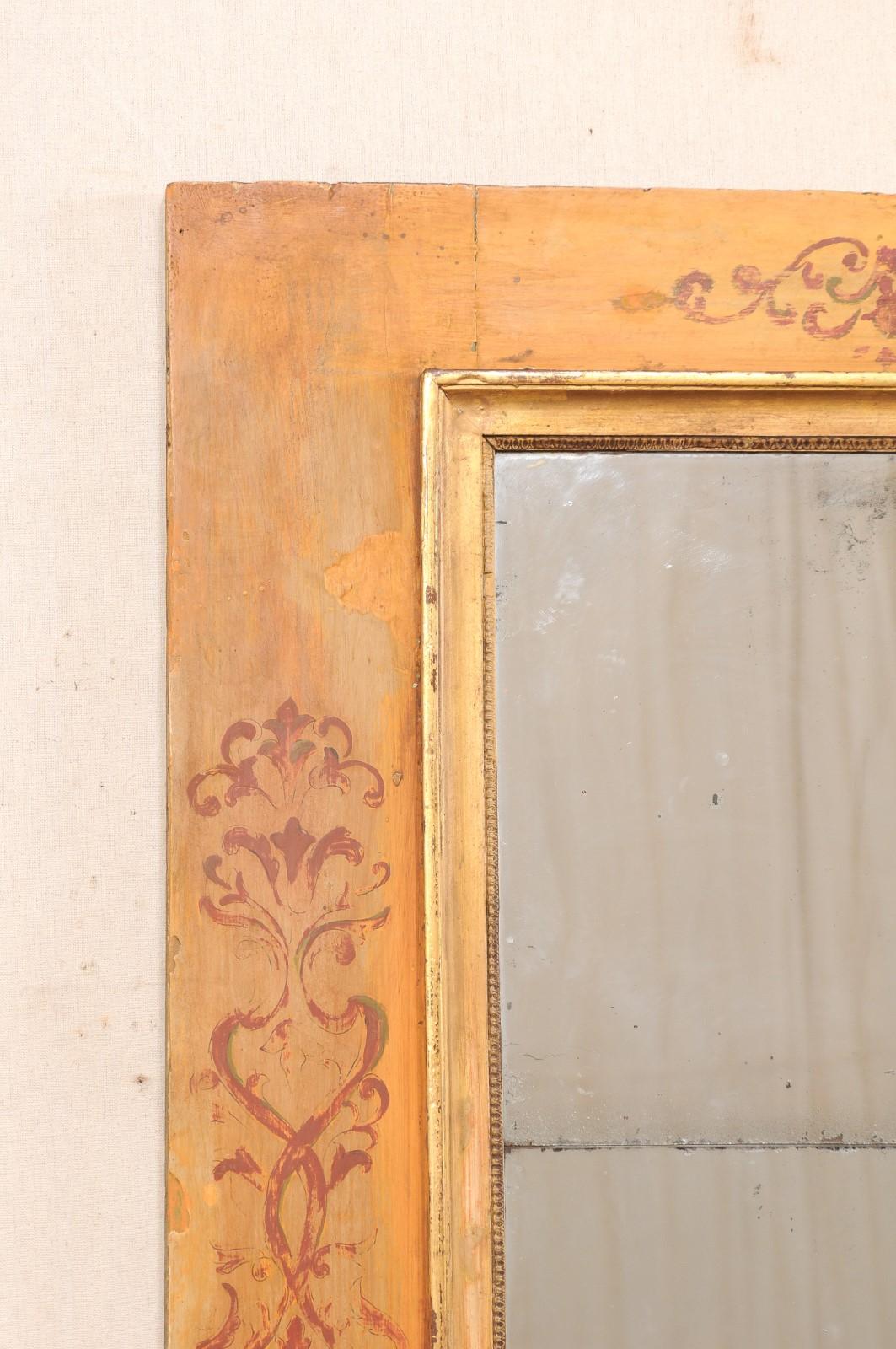 18th C. Italian Rectangular Mirror with Hand-Painted Wood Surround In Good Condition For Sale In Atlanta, GA