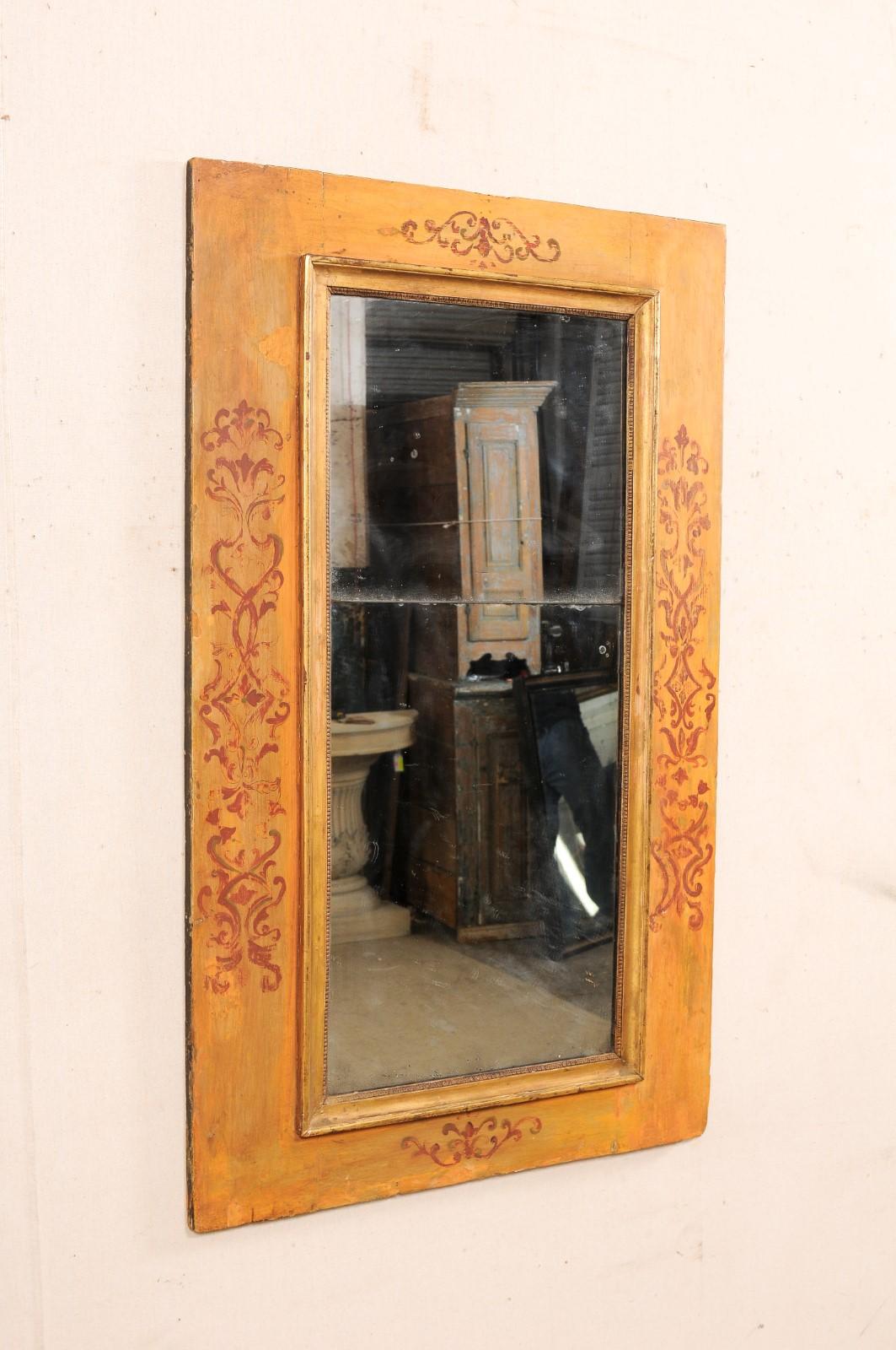 18th C. Italian Rectangular Mirror with Hand-Painted Wood Surround For Sale 1