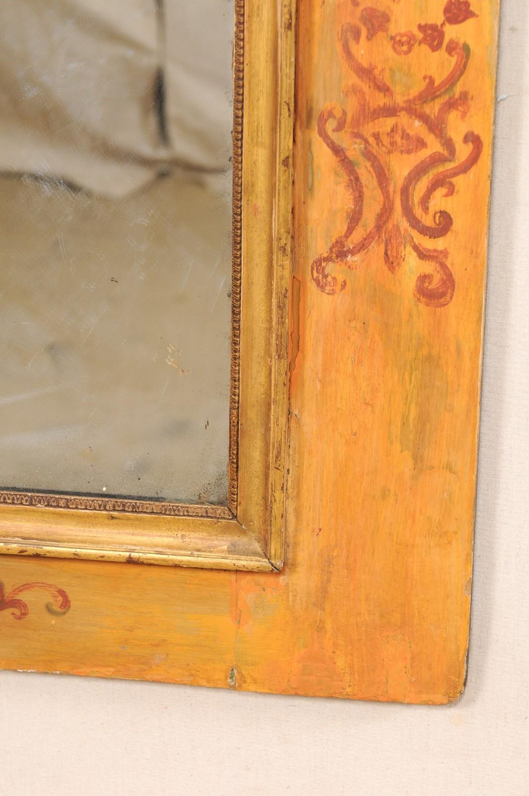 18th C. Italian Rectangular Mirror with Hand-Painted Wood Surround For Sale 2