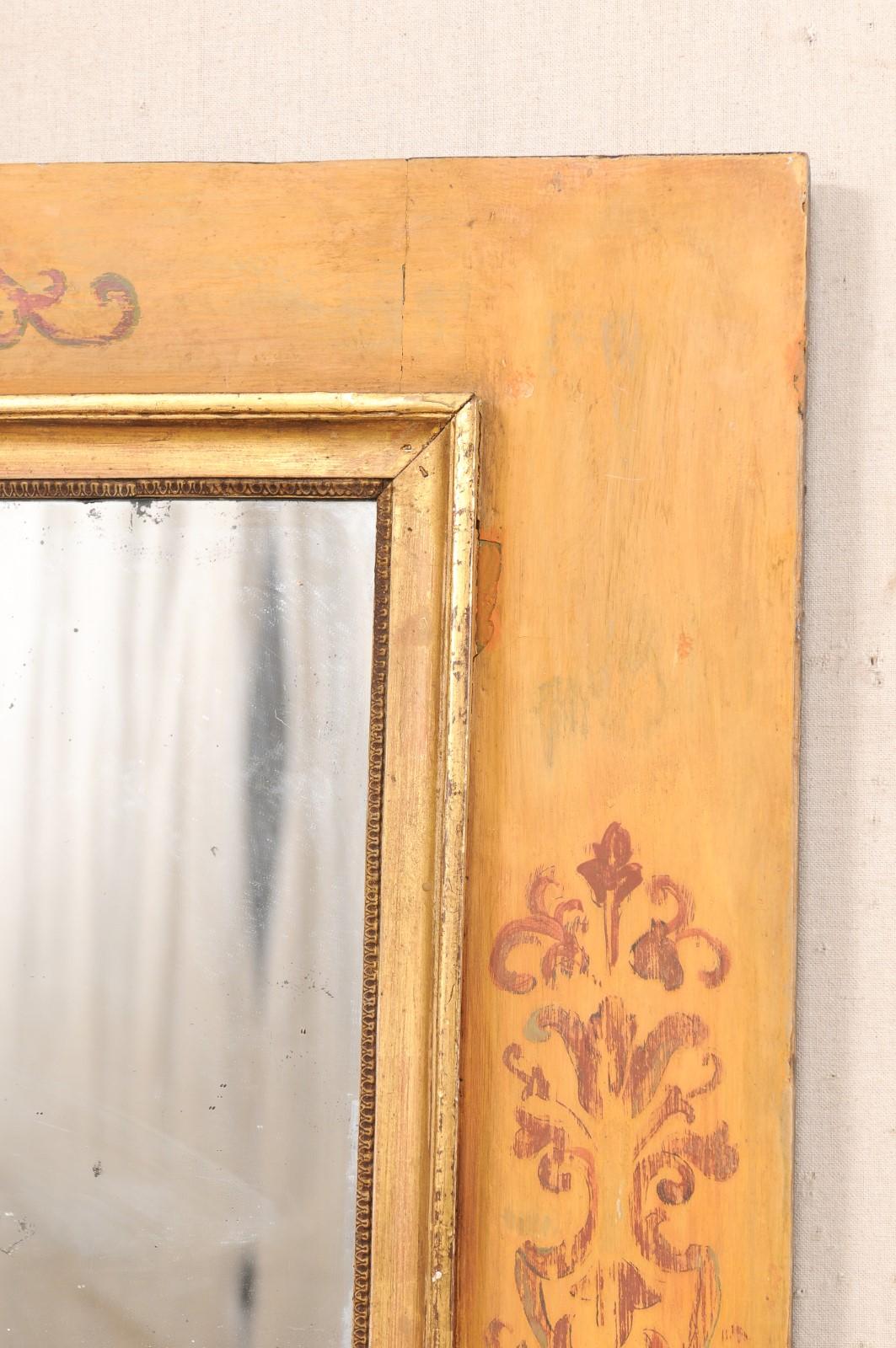 18th C. Italian Rectangular Mirror with Hand-Painted Wood Surround For Sale 4