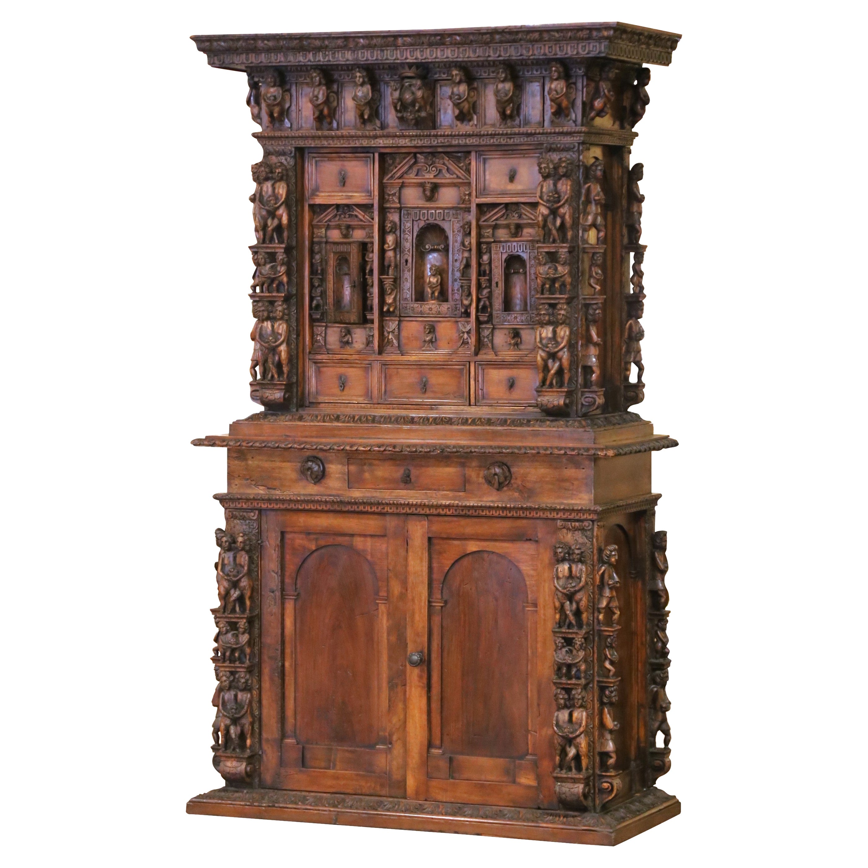 18th C. Italian Renaissance Walnut "Studiolo" Cabinet with 38 Drawers & Secrets