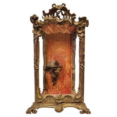 18th-C. Italian Rococo Carved Giltwood Table Top Vitrine or Reliquary
