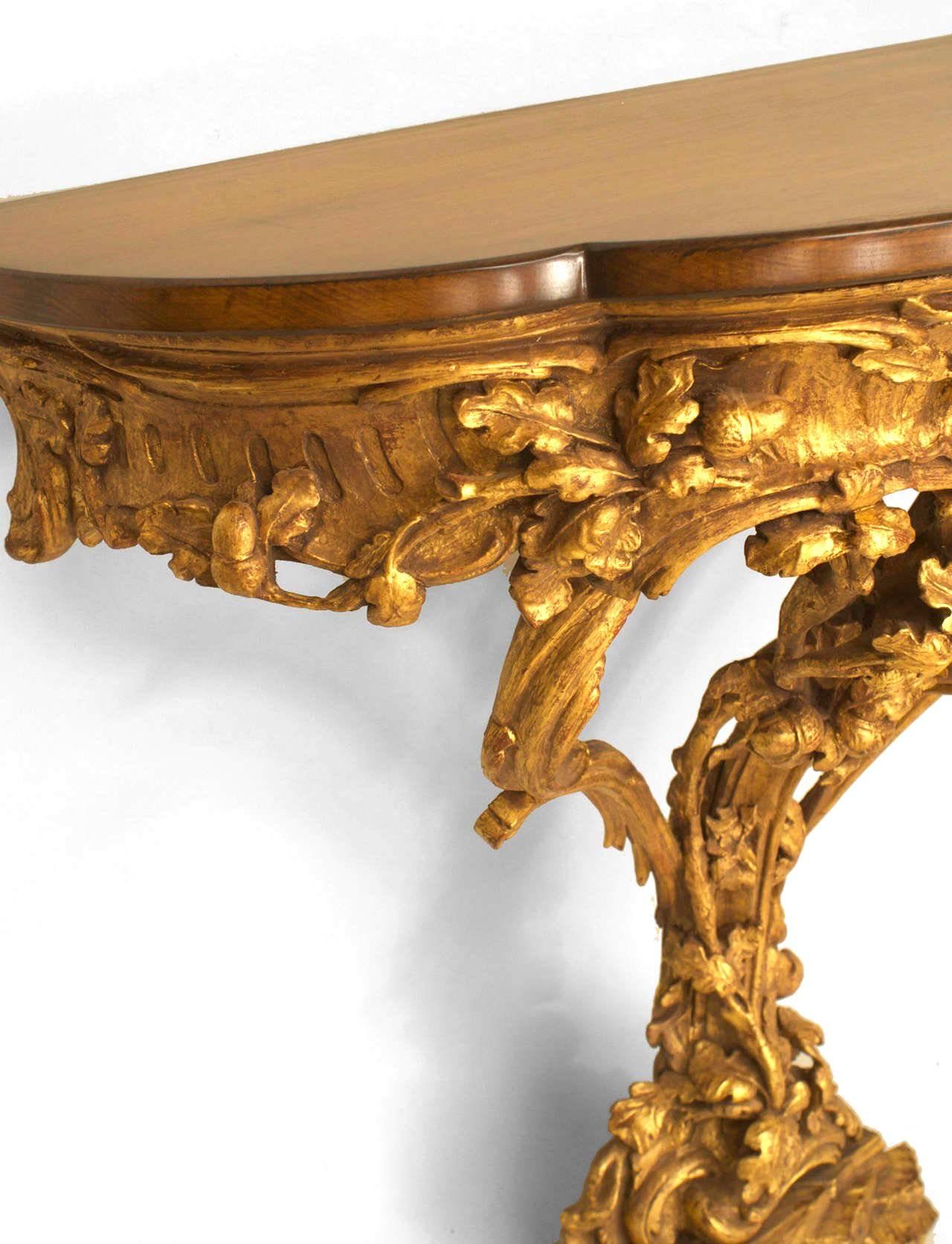 Carved Italian Rococo Gilt Wood Console Table For Sale