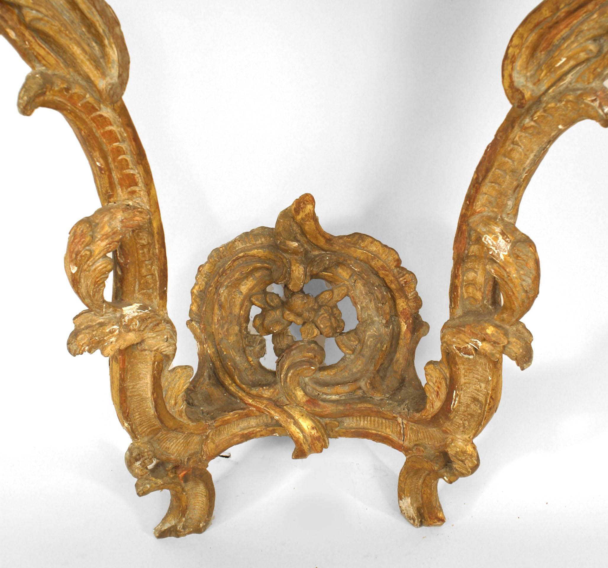 Wood Italian Rococo Brown Marble Console Table For Sale