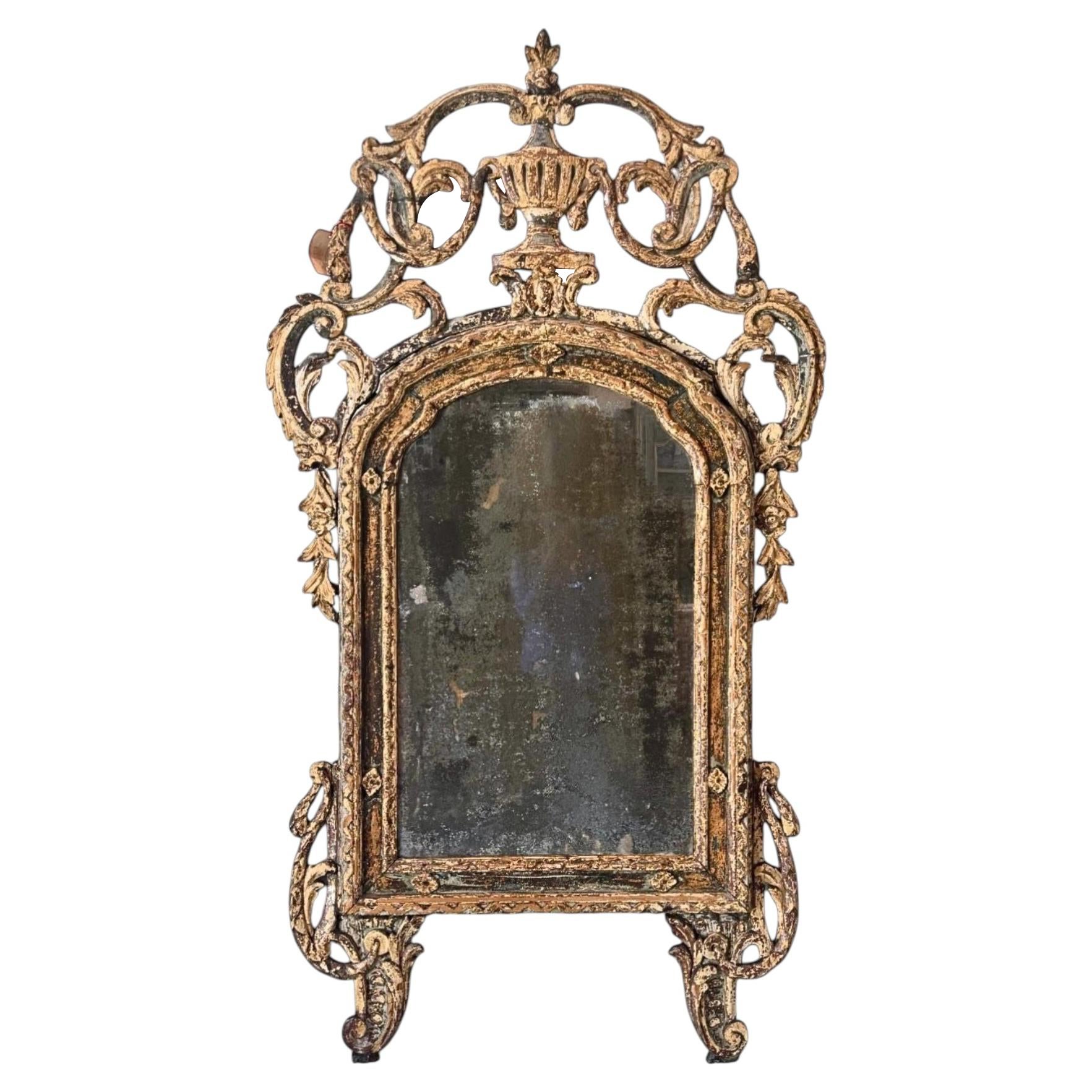 18th C Italian Rococo Paraclose Mirror with Oxidized Mercury Glass For Sale