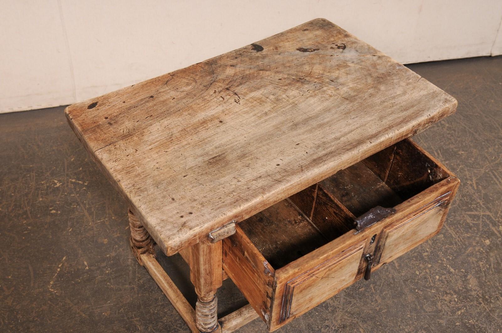 18th C. Italian Rustic Wooden Coffee Table w/Deep Drawer For Sale 1