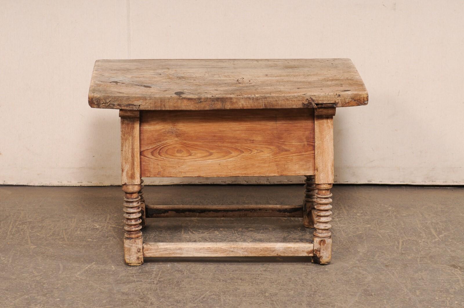 18th C. Italian Rustic Wooden Coffee Table w/Deep Drawer For Sale 4