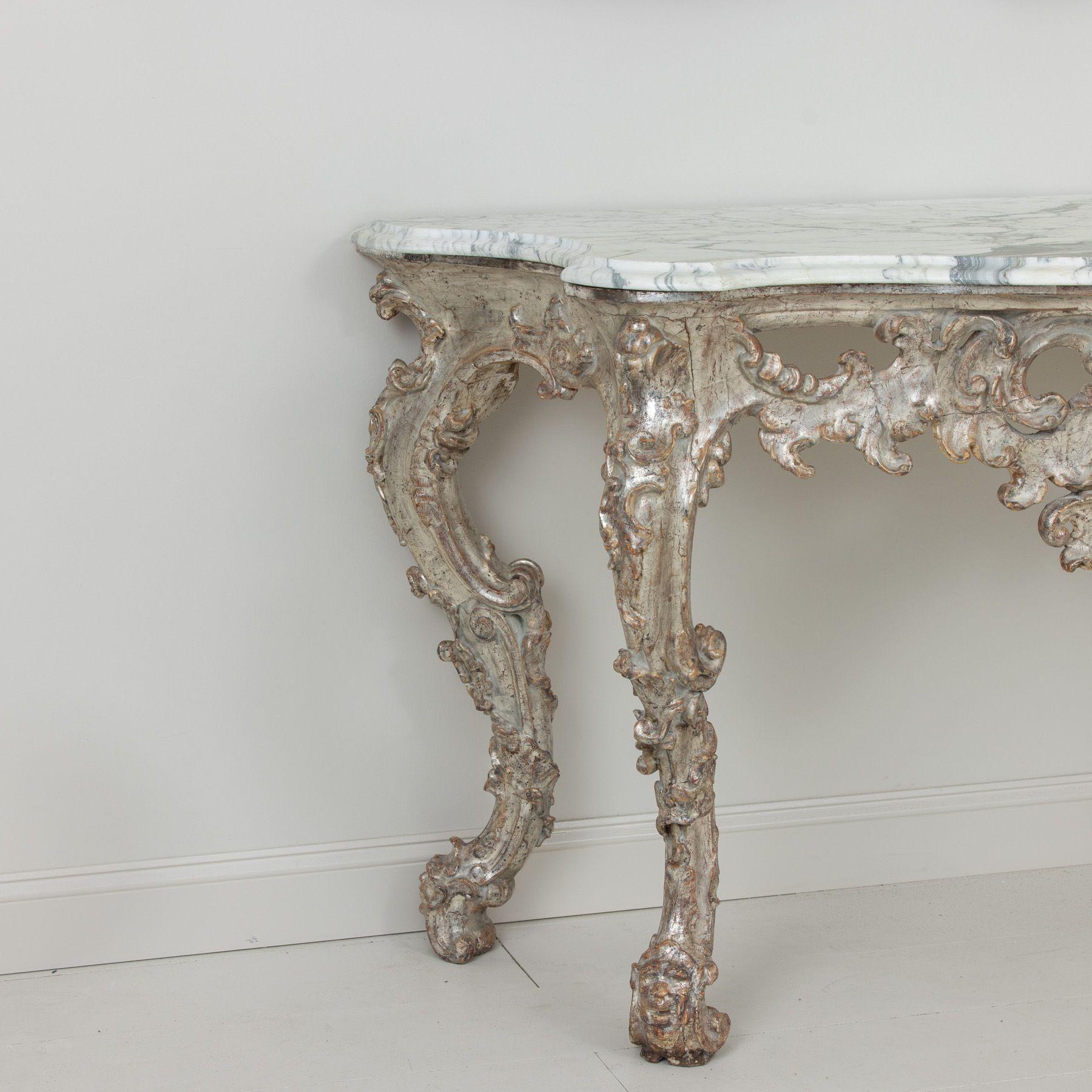 18th c. Italian Silver Leaf Console with Arabescato Marble Top For Sale 5