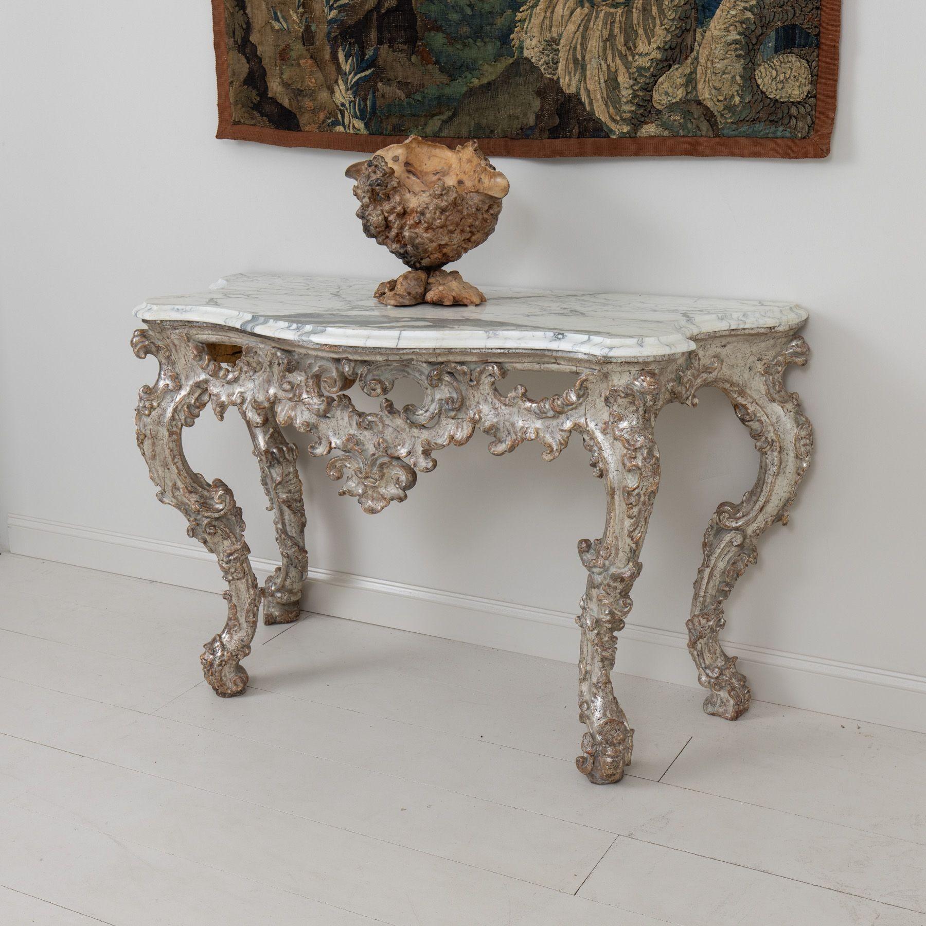 18th c. Italian Silver Leaf Console with Arabescato Marble Top For Sale 6