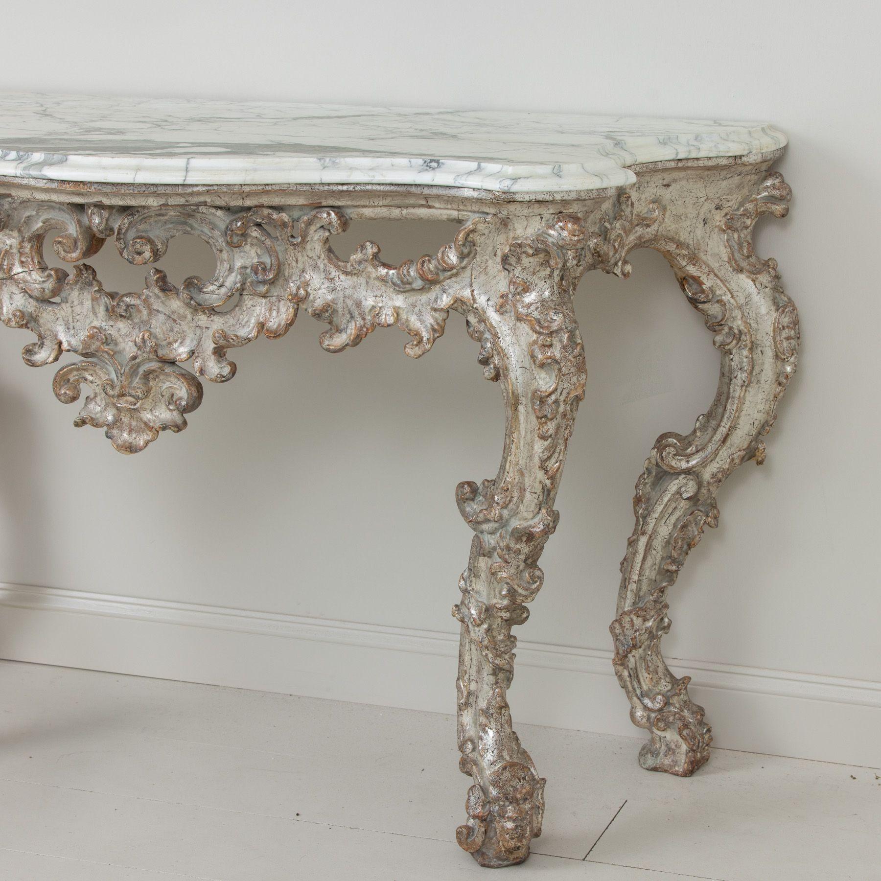 18th c. Italian Silver Leaf Console with Arabescato Marble Top For Sale 7