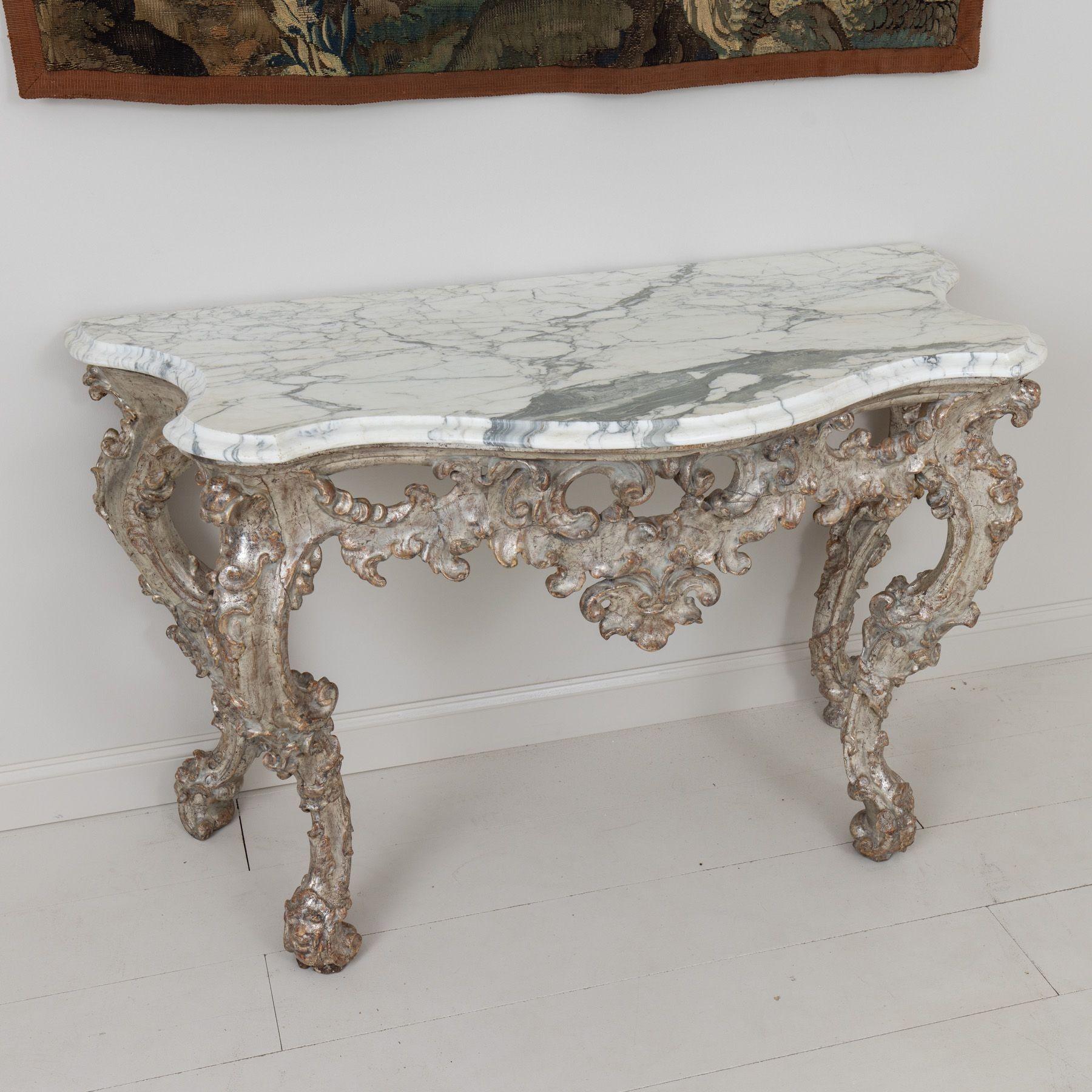 18th c. Italian Silver Leaf Console with Arabescato Marble Top For Sale 8
