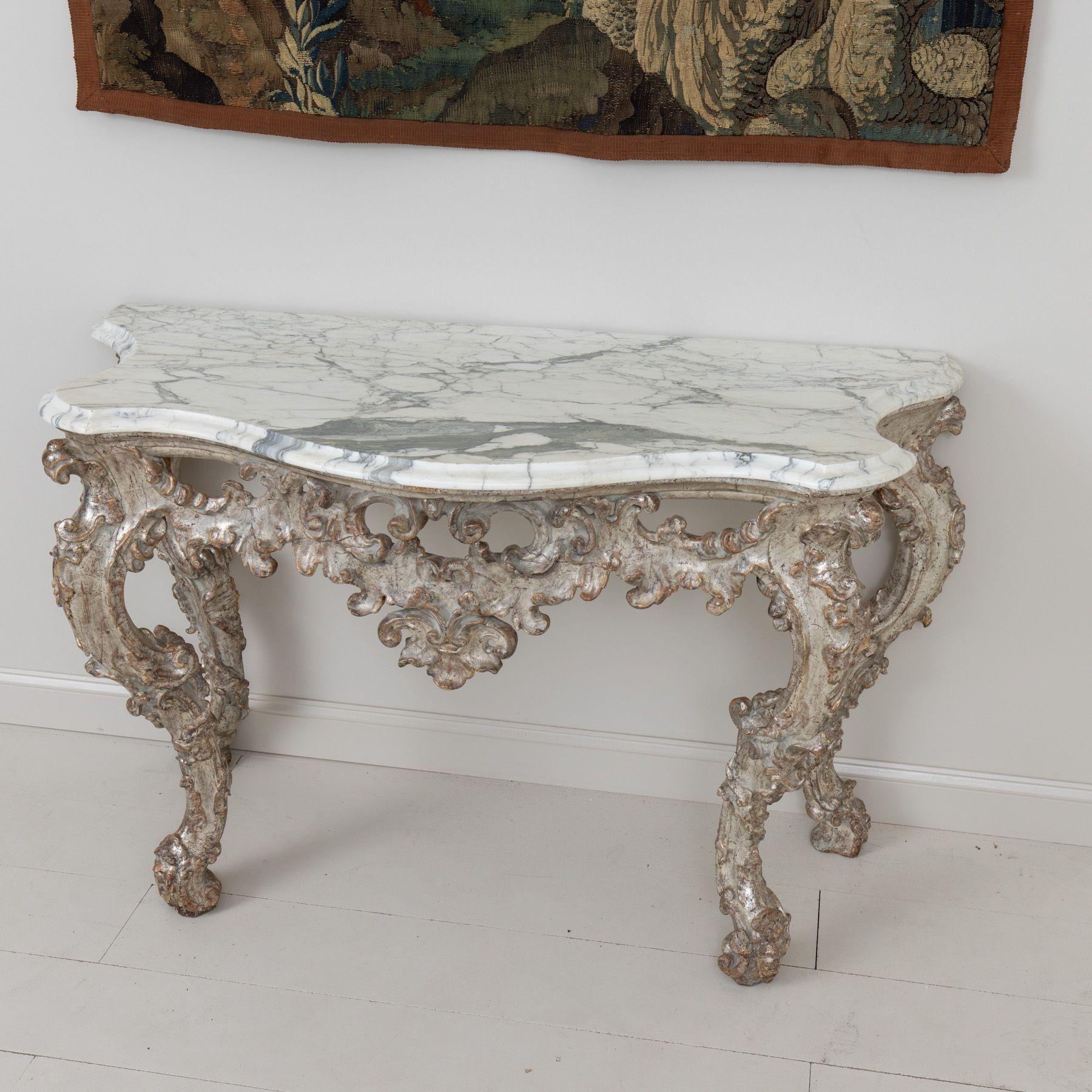 18th c. Italian Silver Leaf Console with Arabescato Marble Top For Sale 9