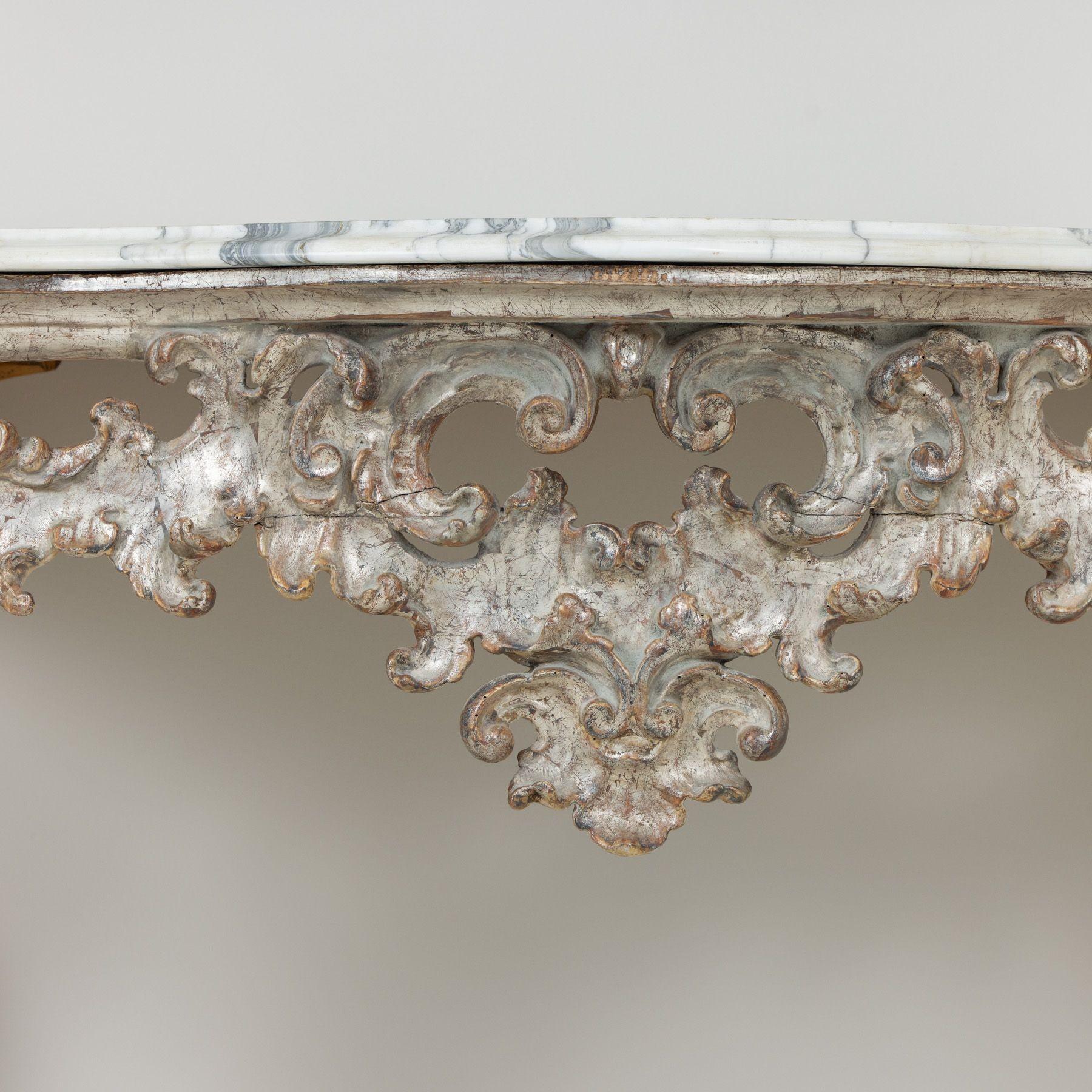 18th c. Italian Silver Leaf Console with Arabescato Marble Top In Excellent Condition For Sale In Wichita, KS