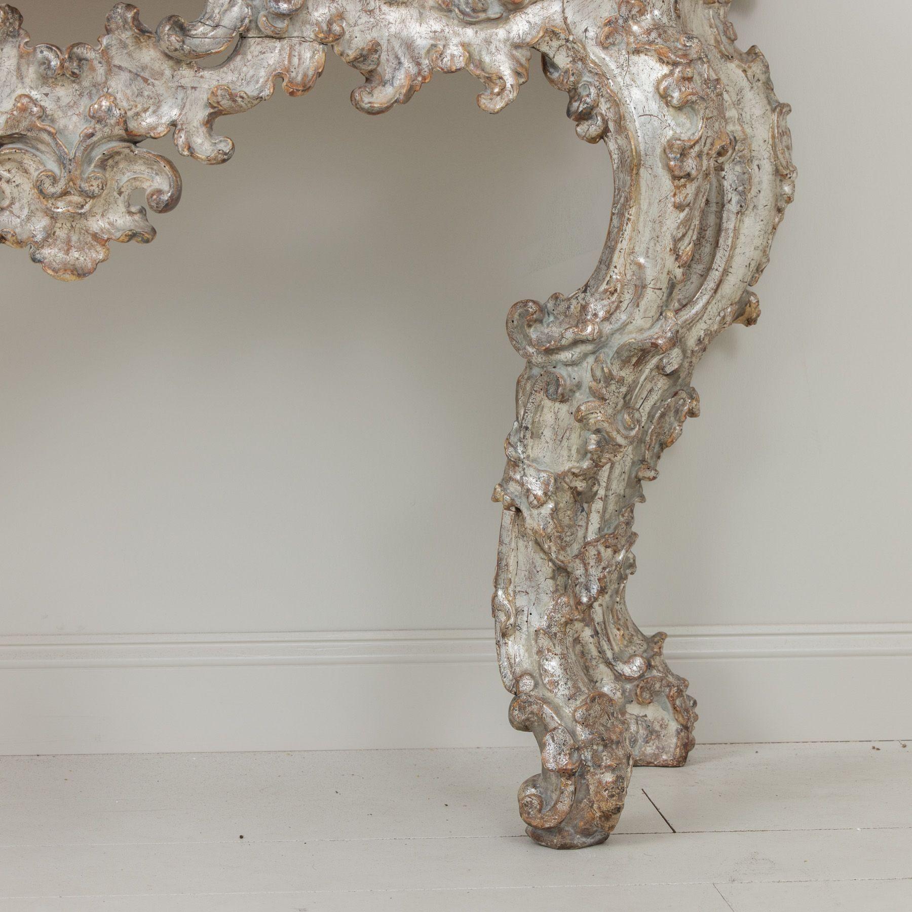 18th c. Italian Silver Leaf Console with Arabescato Marble Top For Sale 2
