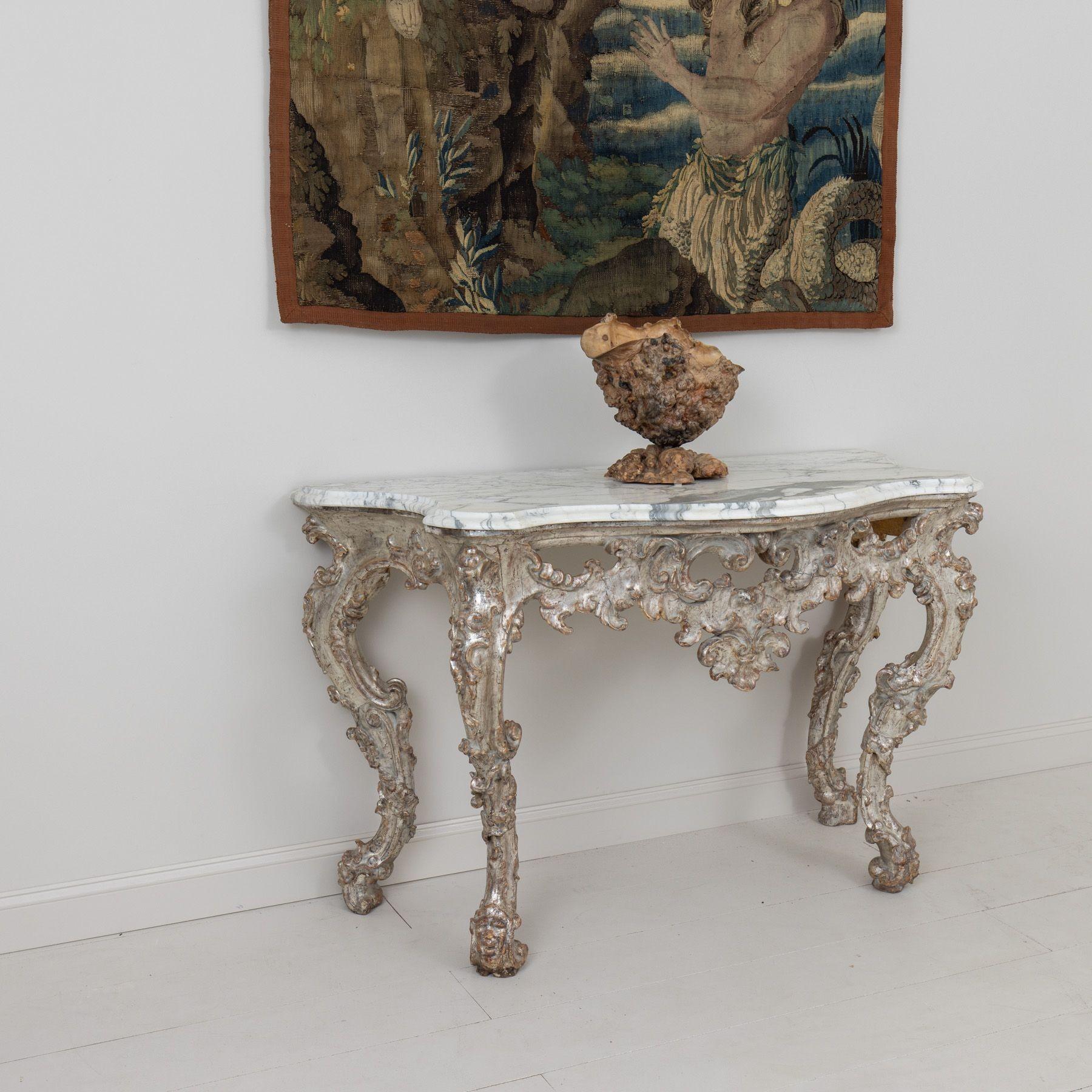 18th c. Italian Silver Leaf Console with Arabescato Marble Top For Sale 3