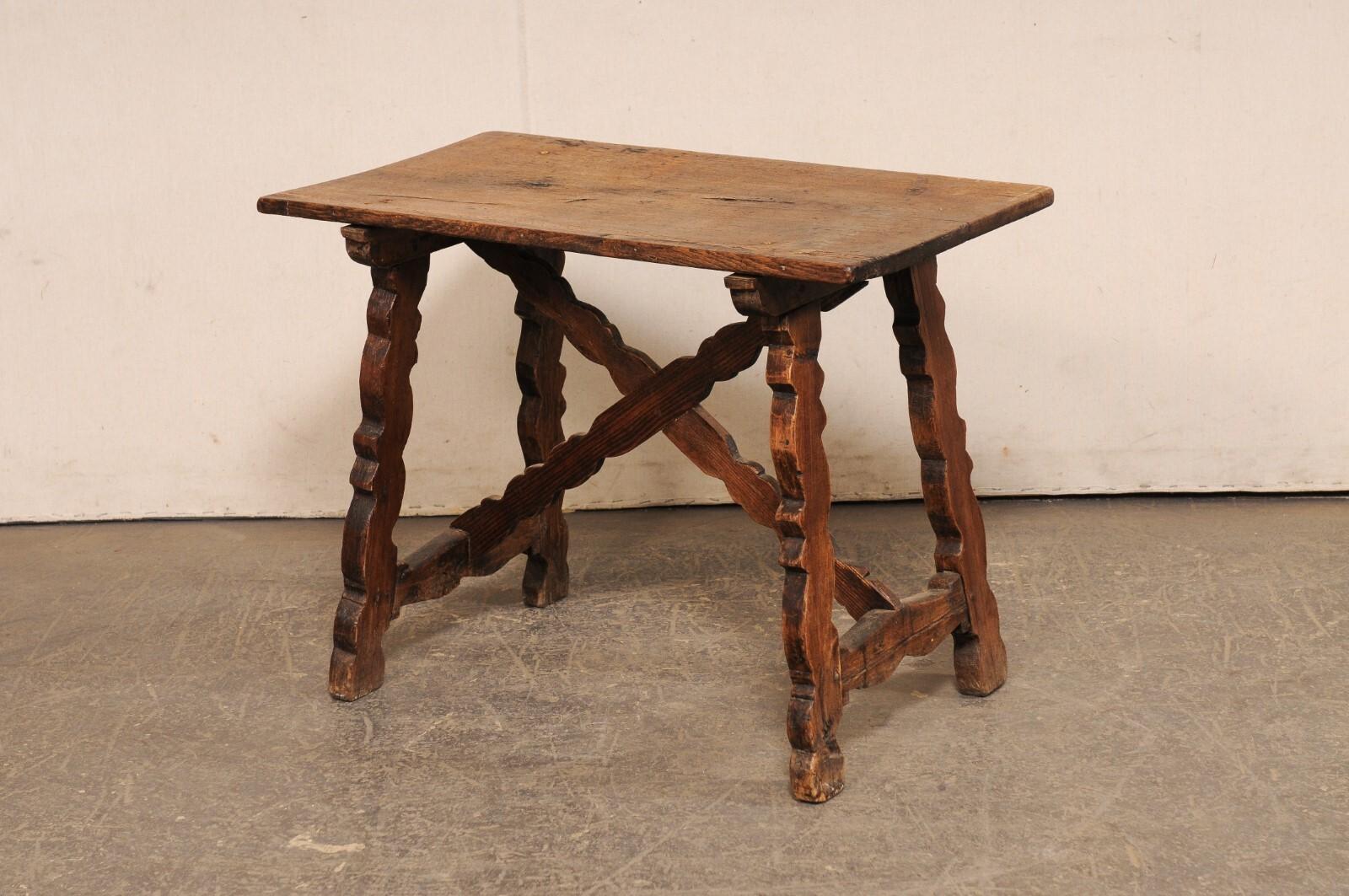 18th C. Italian Smaller-Sized Wooden Table w/Trestle Legs & X-Stretcher For Sale 2