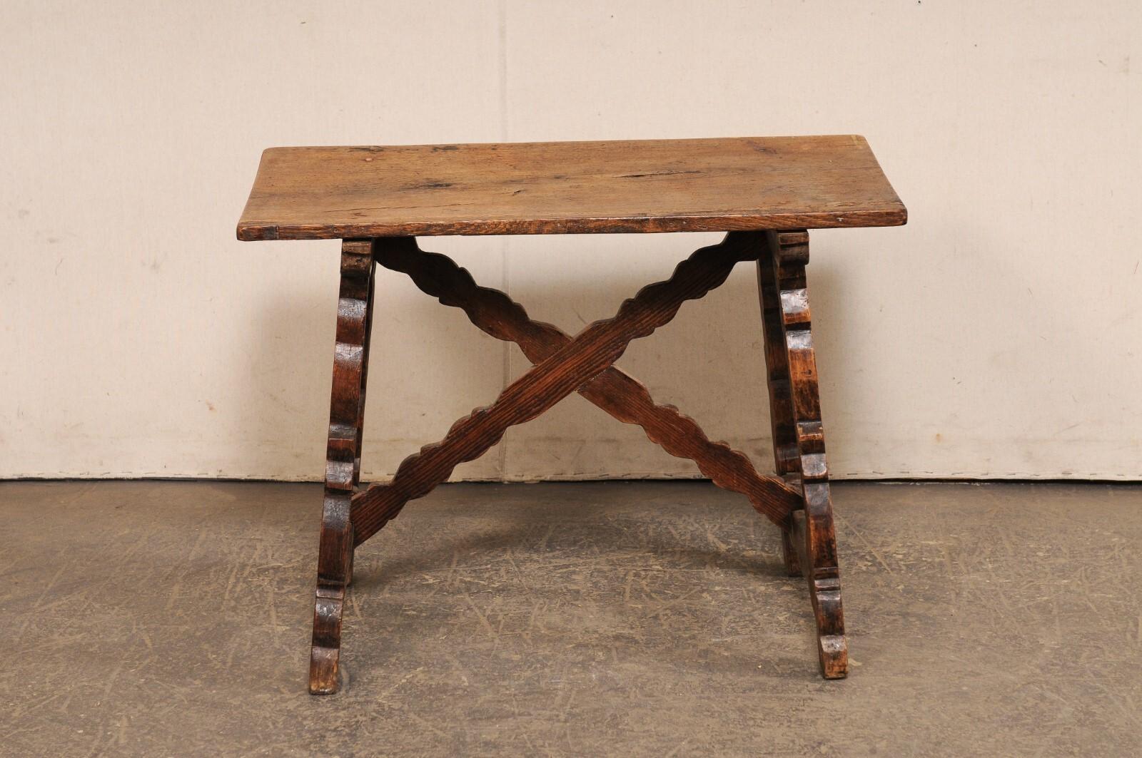 18th C. Italian Smaller-Sized Wooden Table w/Trestle Legs & X-Stretcher For Sale 3