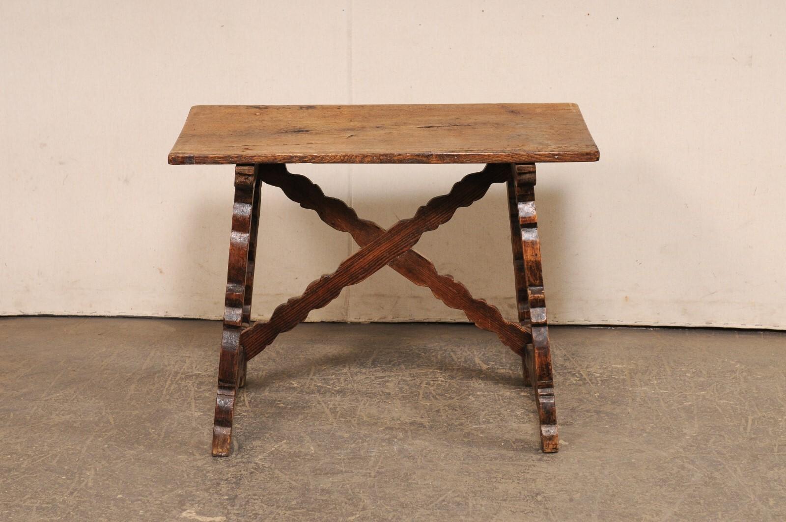 18th C. Italian Smaller-Sized Wooden Table w/Trestle Legs & X-Stretcher For Sale 4