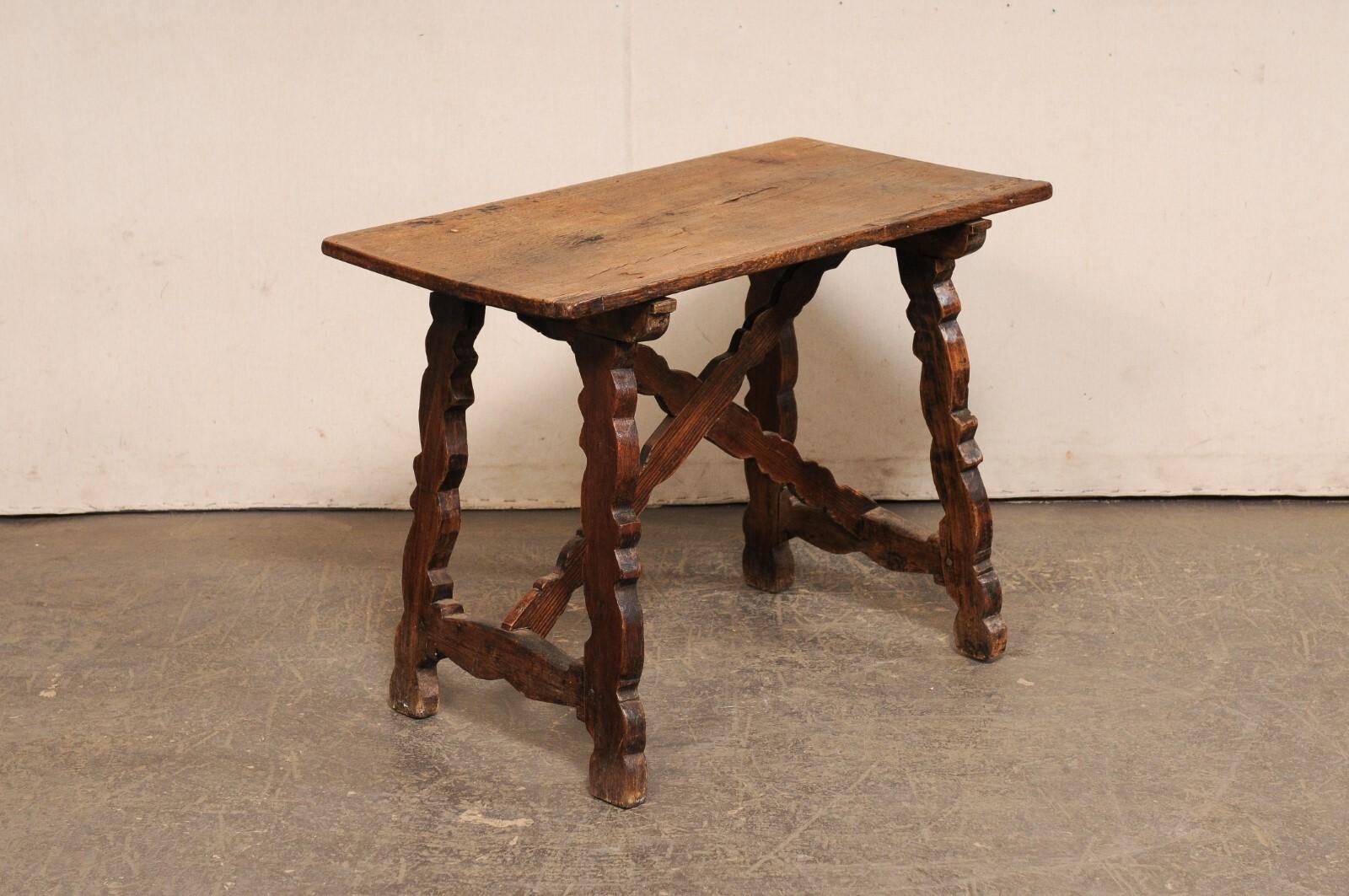 18th C. Italian Smaller-Sized Wooden Table w/Trestle Legs & X-Stretcher For Sale 5