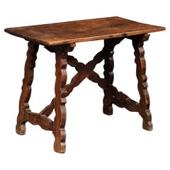 18th C. Italian Smaller-Sized Wooden Table w/Trestle Legs & X-Stretcher