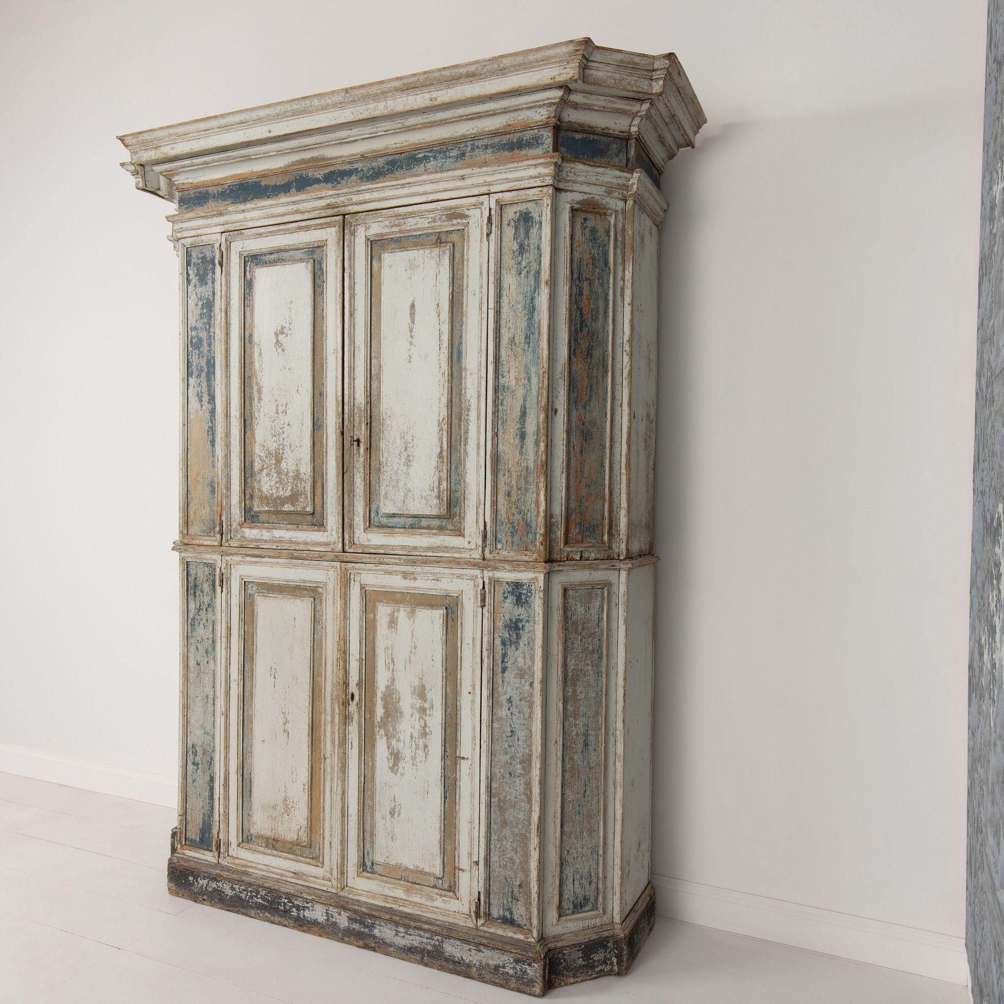 18th c. Italian Tall Two-Part Cabinet in Original Paint 3