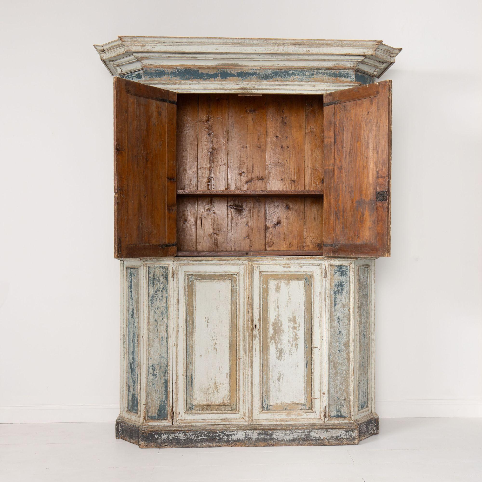 18th c. Italian Tall Two-Part Cabinet in Original Paint 4