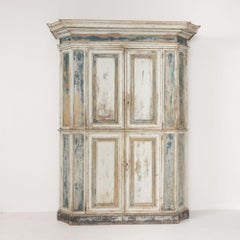 18th c. Italian Tall Two-Part Cabinet in Original Paint