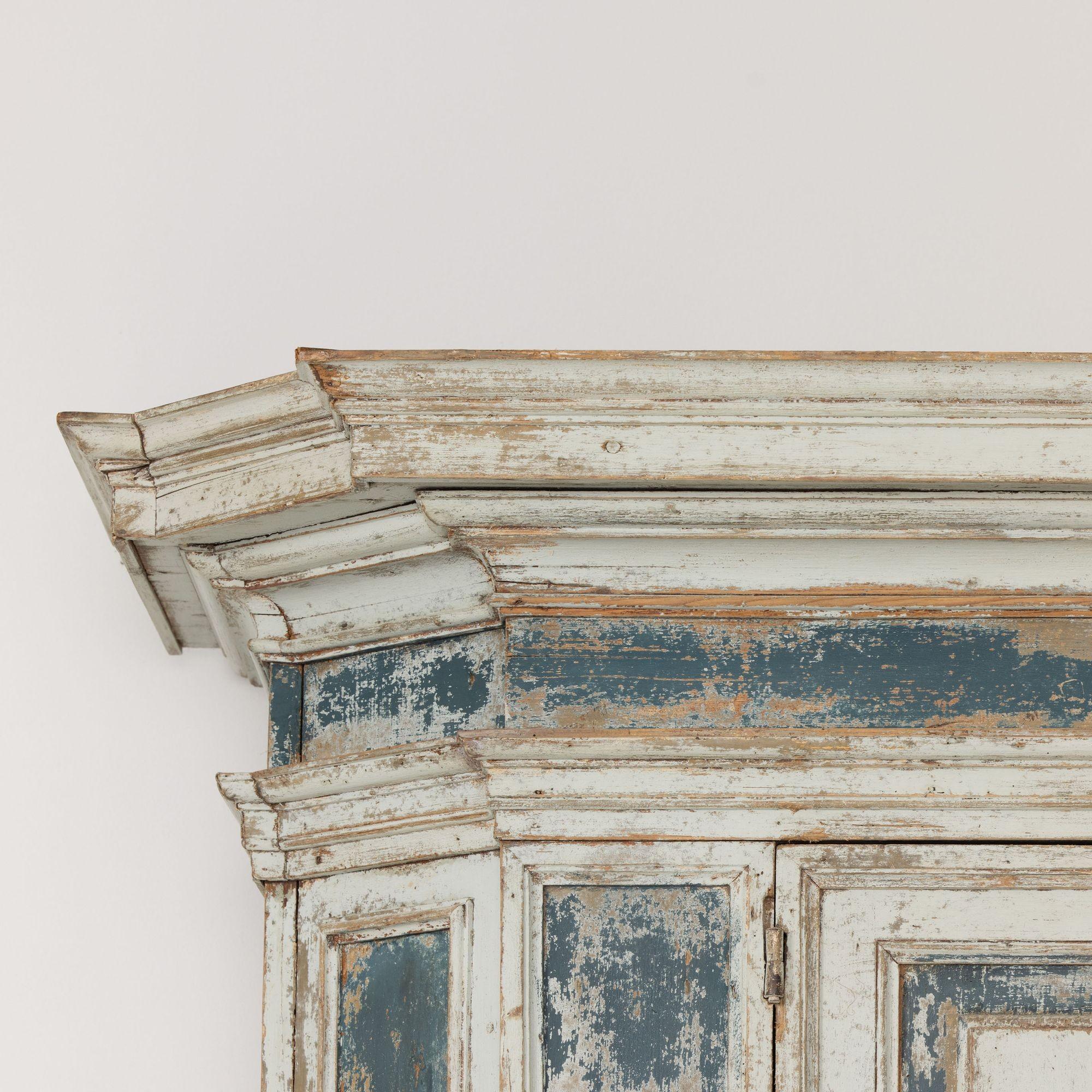 Neoclassical 18th c. Italian Tall Two-Part Cabinet in Original Paint