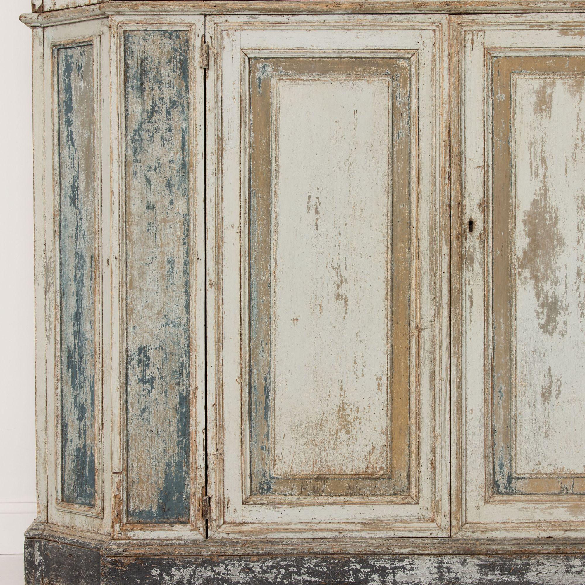 Hand-Carved 18th c. Italian Tall Two-Part Cabinet in Original Paint