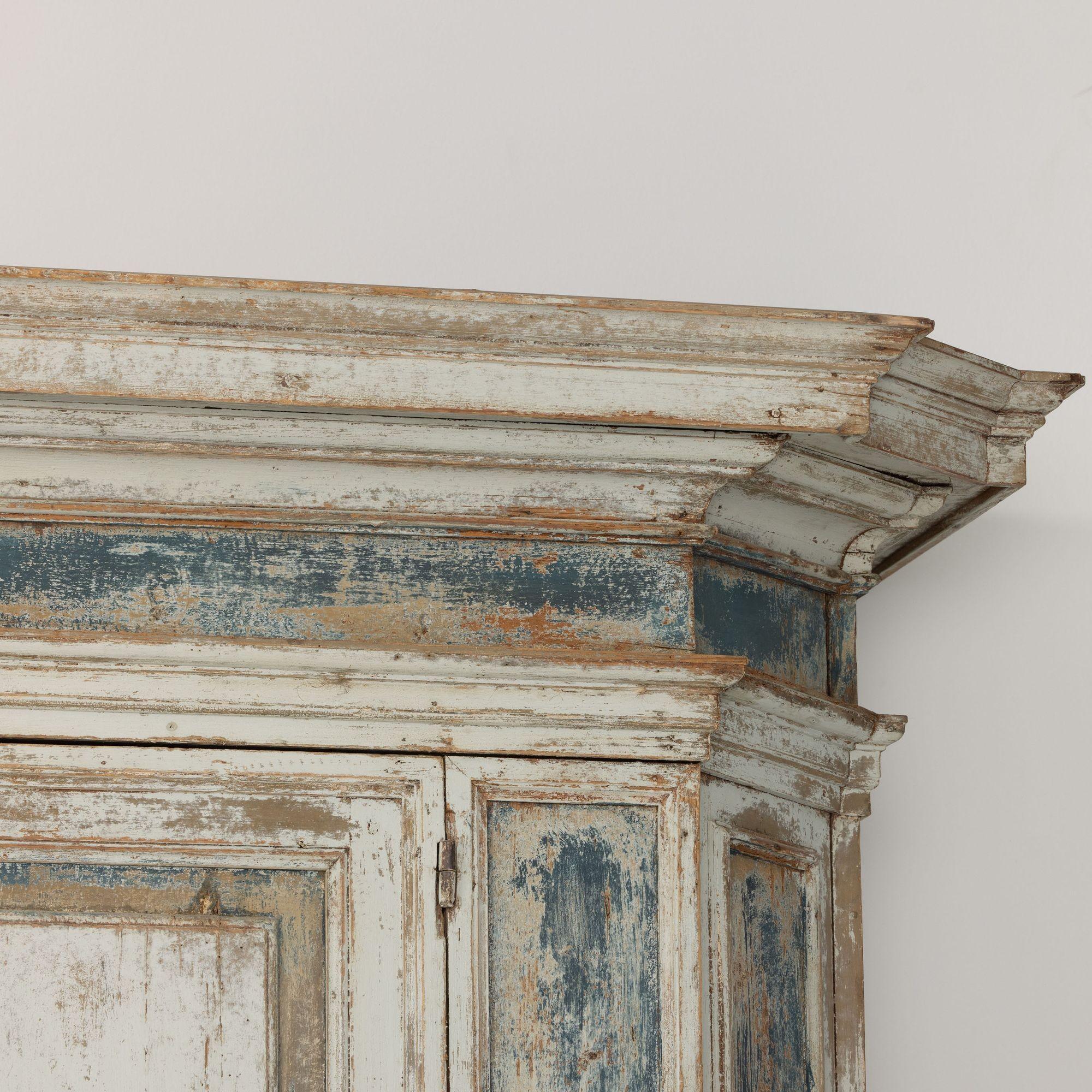 18th Century and Earlier 18th c. Italian Tall Two-Part Cabinet in Original Paint