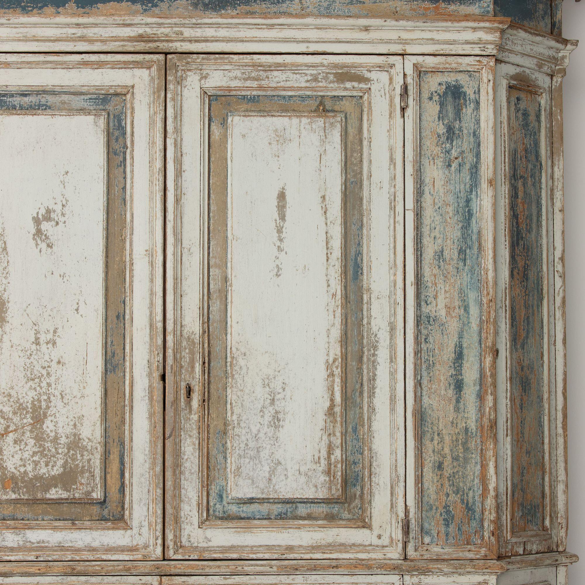 Wood 18th c. Italian Tall Two-Part Cabinet in Original Paint