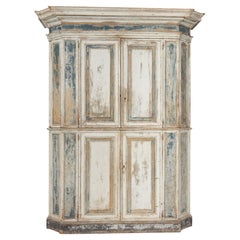 18th c. Italian Tall Two-Part Cabinet in Original Paint
