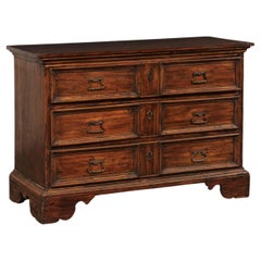 18th C. Italian Three-Drawer Wooden Recessed Panel Chest on Bracket Feet Antique 18th C. Italian Three-Drawer Wooden Recessed Panel Chest on Bracket Feet