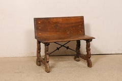 18th C. Italian Trestle-Leg Bench W/Back & Iron Stretcher, Cute!