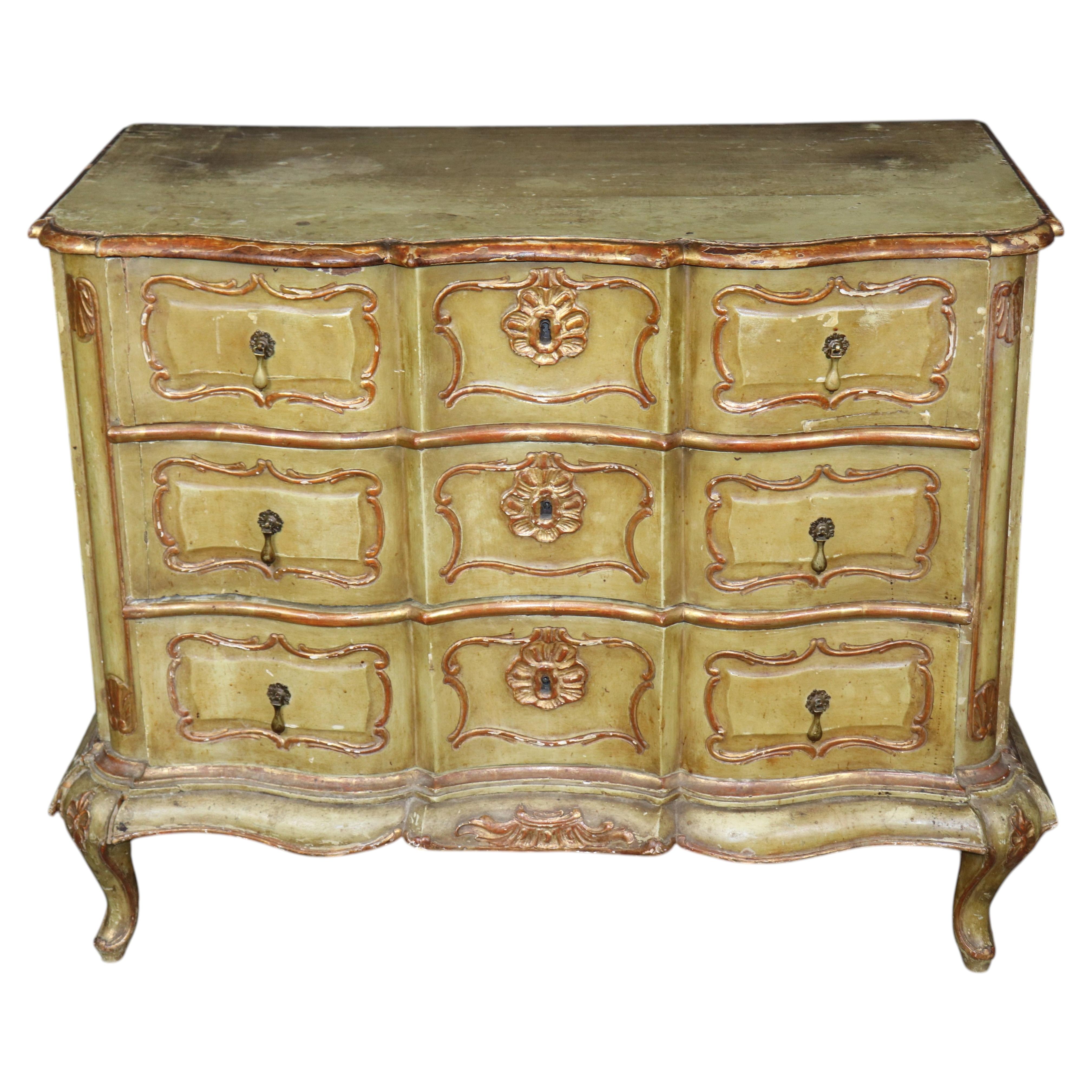 18th C. Italian Venetian Paint Decorated 3 Drawer Commode