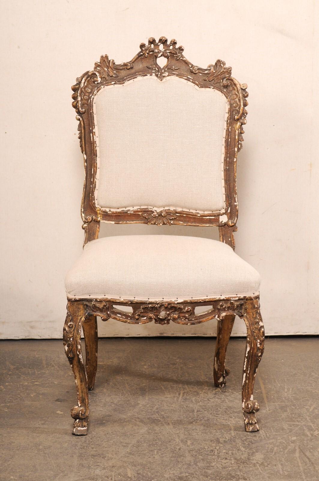 18th C. Italian Venetian Pair of Ornately Carved Side Chairs, Newly Upholstered In Good Condition For Sale In Atlanta, GA