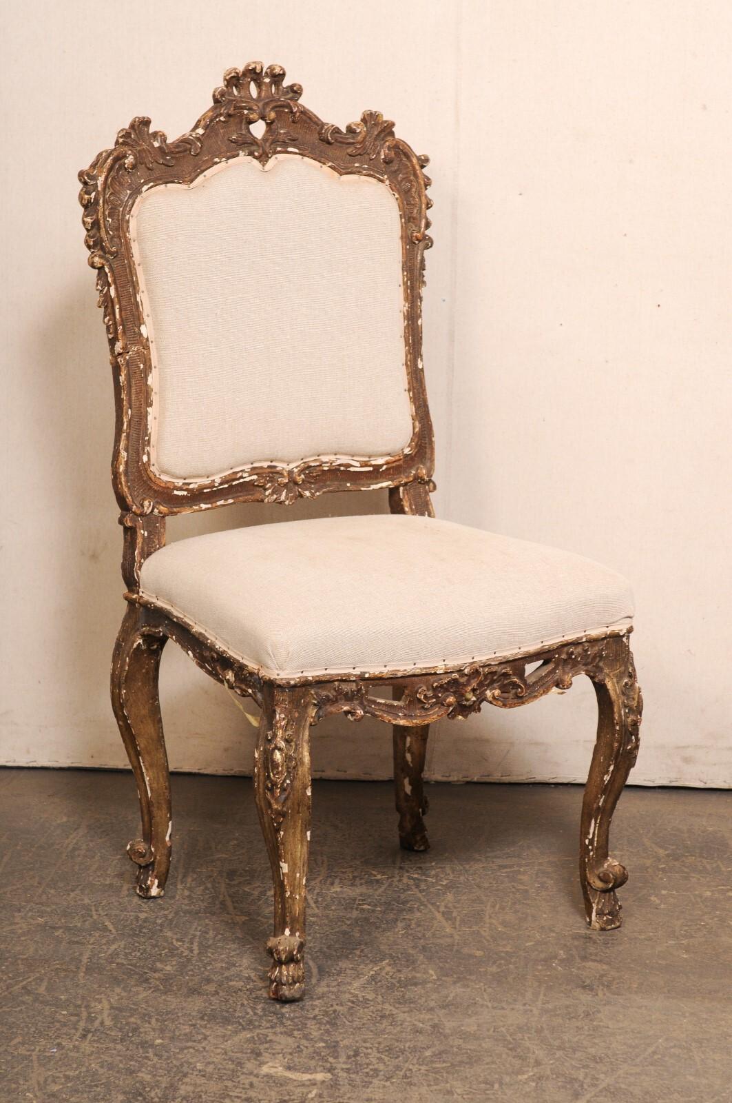 18th Century and Earlier 18th C. Italian Venetian Pair of Ornately Carved Side Chairs, Newly Upholstered For Sale