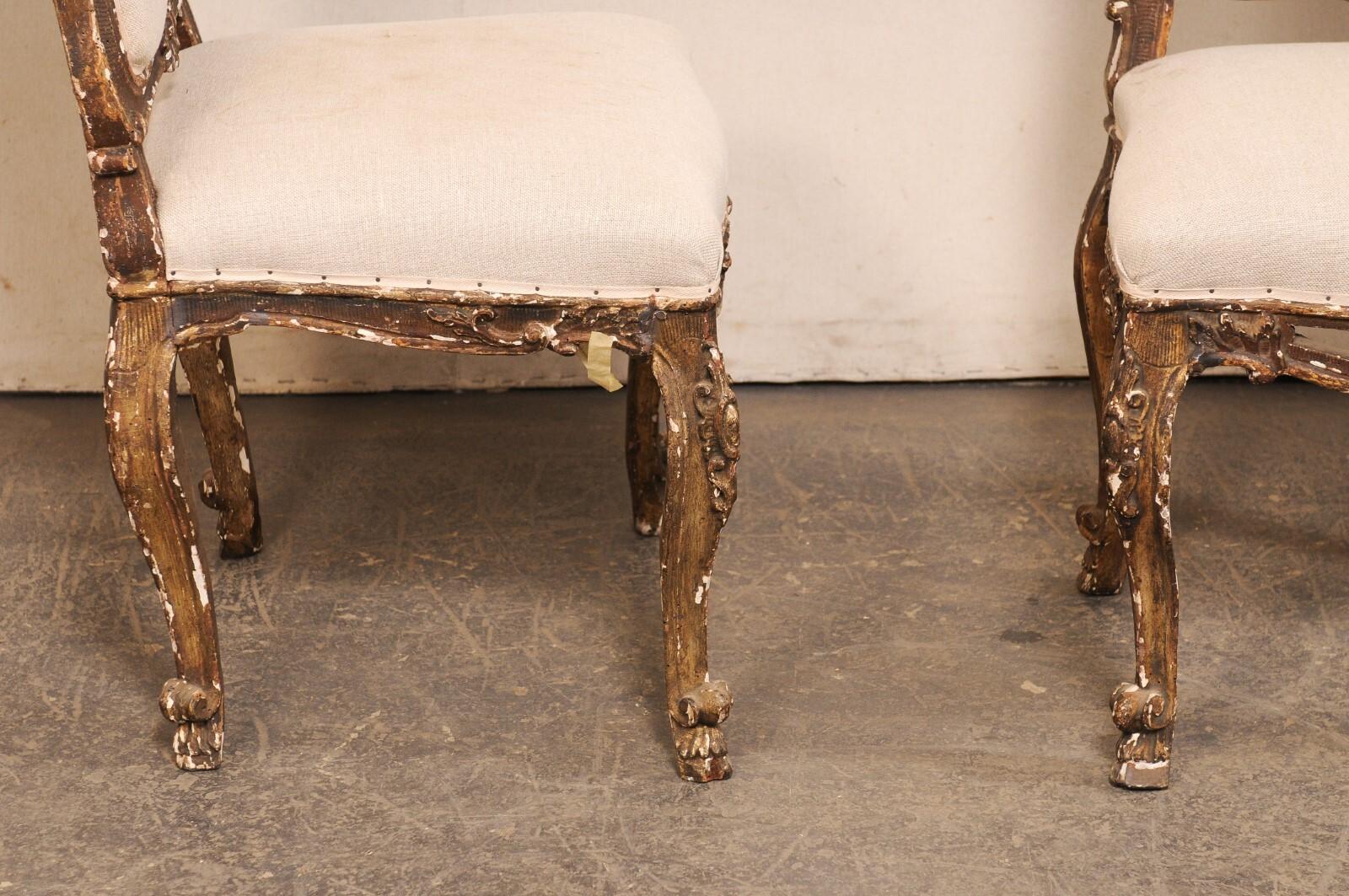 18th C. Italian Venetian Pair of Ornately Carved Side Chairs, Newly Upholstered For Sale 1