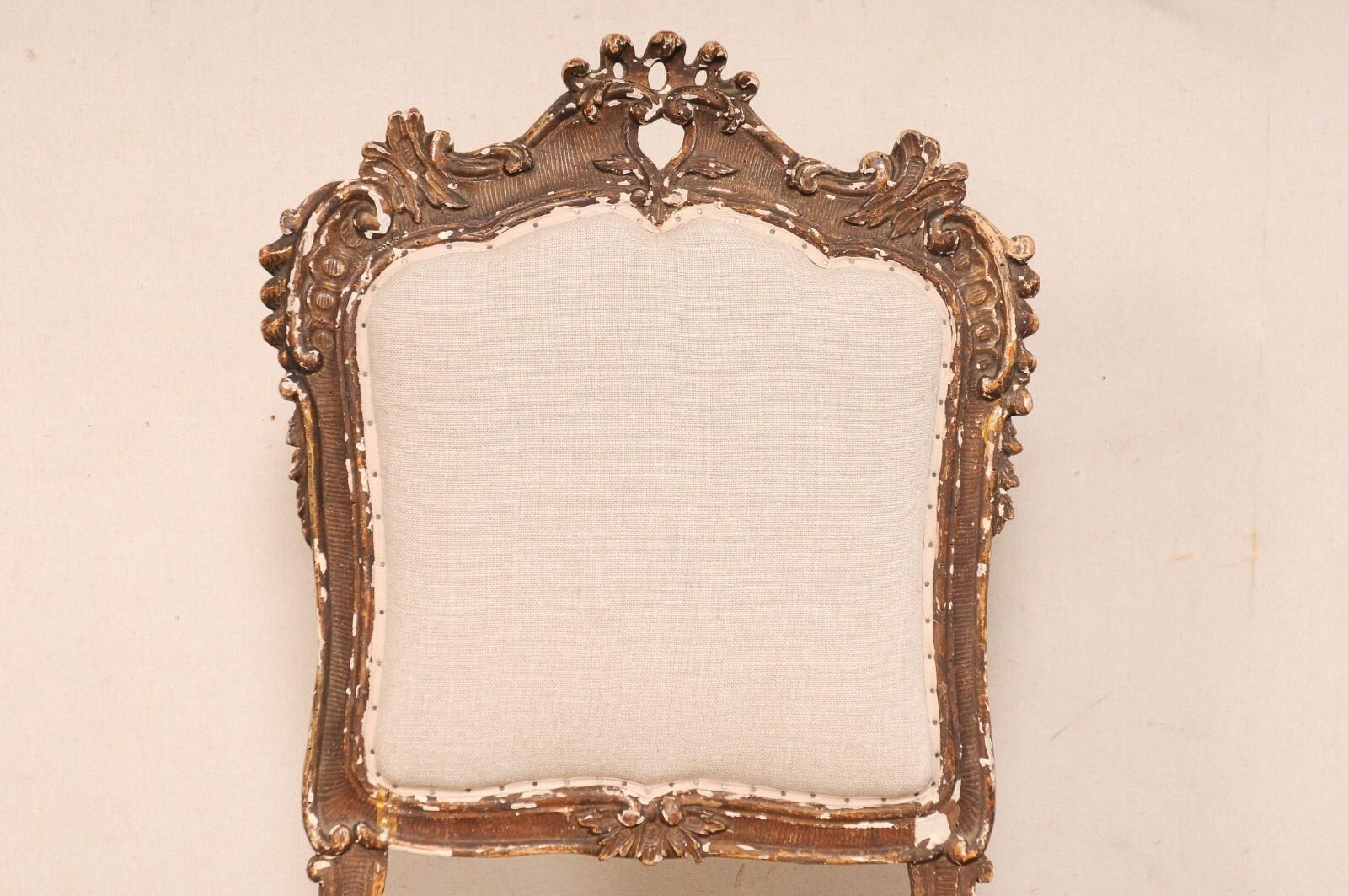 18th C. Italian Venetian Pair of Ornately Carved Side Chairs, Newly Upholstered For Sale 2