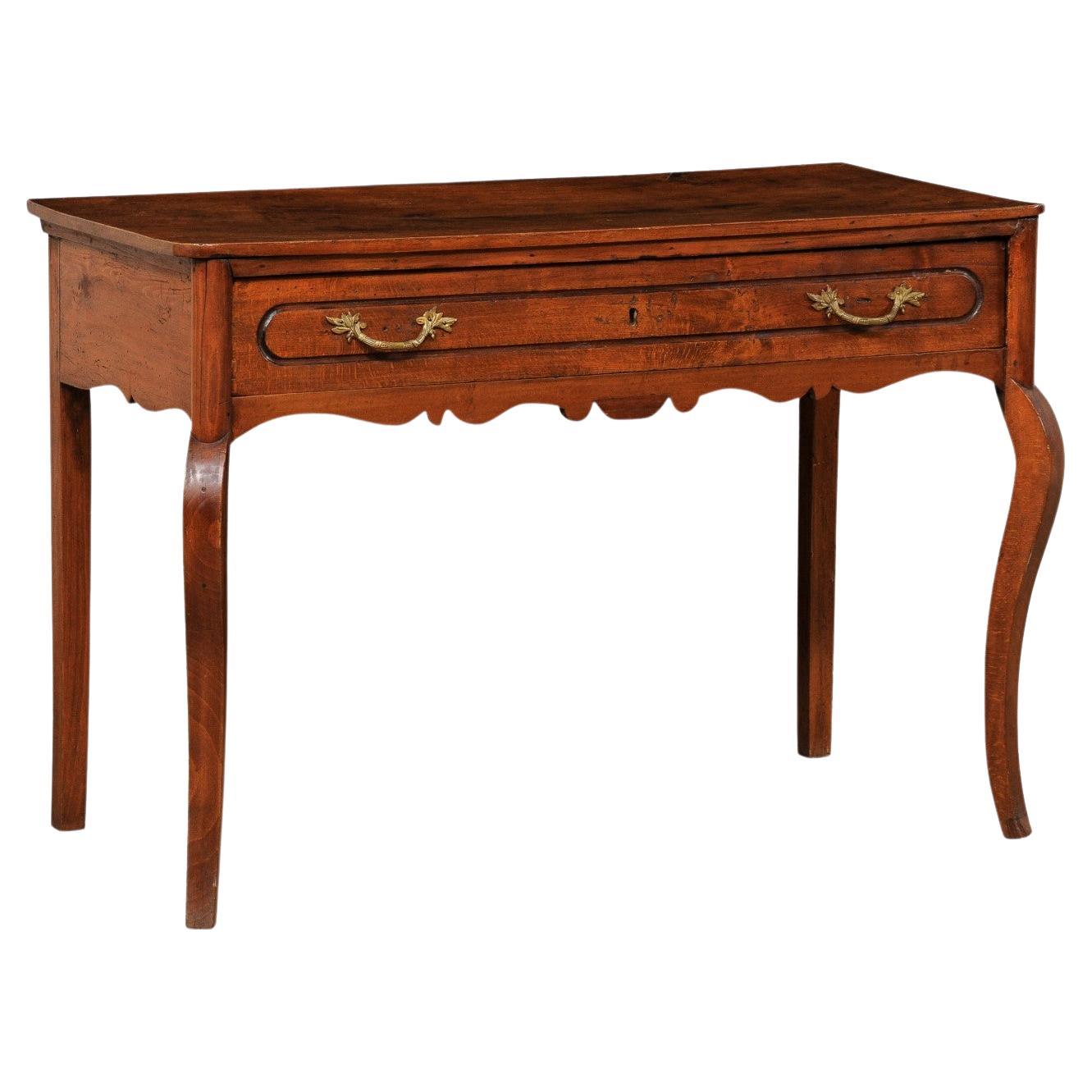 18th C. Italian Walnut Console Table with Full Size Drawer 'or a Small Server' For Sale