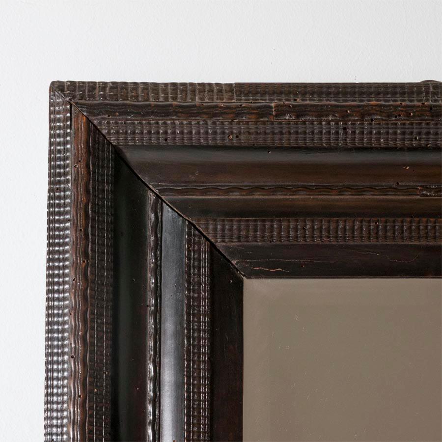 Renaissance 18th Century Italian Walnut Ebonized Mirror with Finely Carved Guilloche Detail