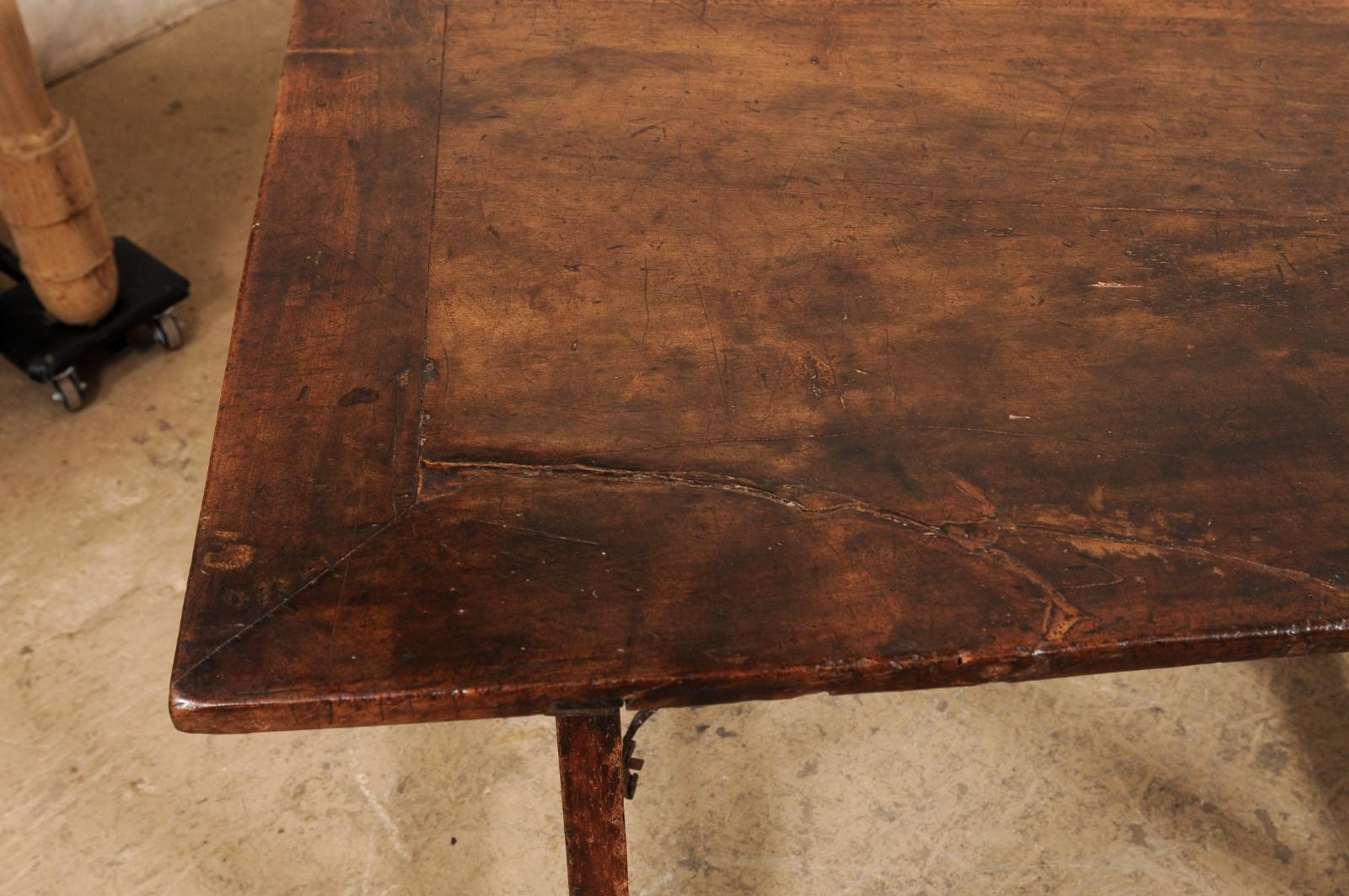 18th C. Italian Walnut Trestle Leg & Iron Stretcher Table 'or Desk' For Sale 6