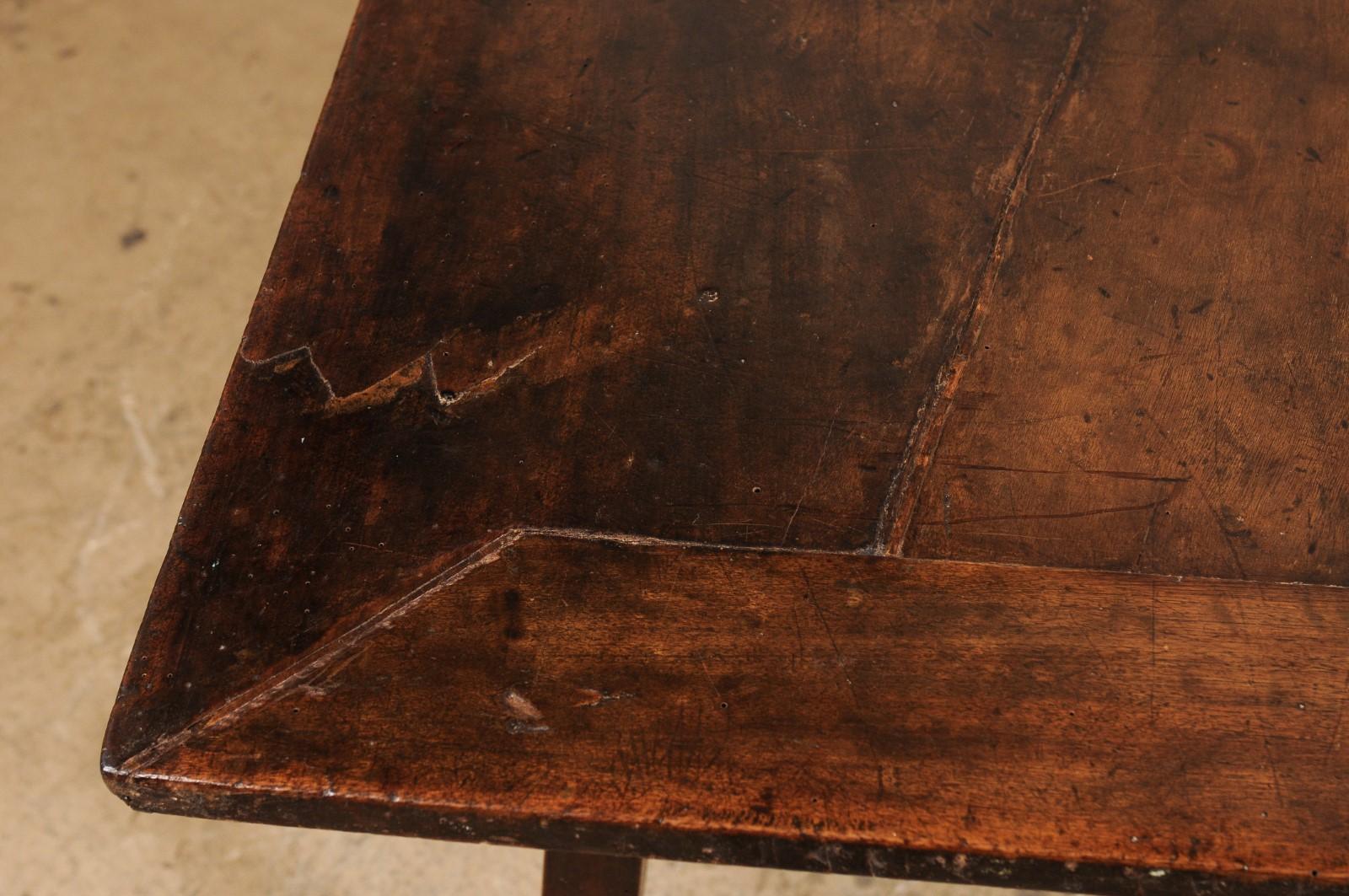 18th C. Italian Walnut Trestle Leg & Iron Stretcher Table 'or Desk' For Sale 3